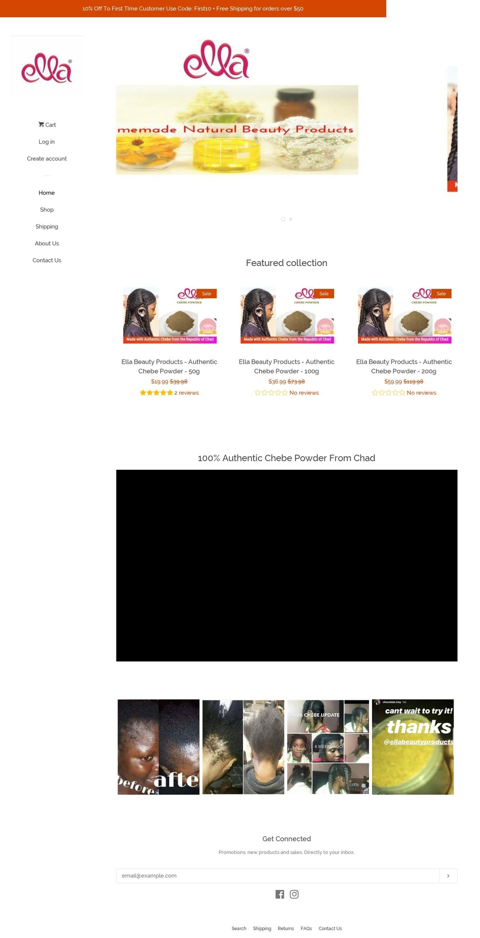 ellabeautyproducts.com — Shopify storefront screenshot