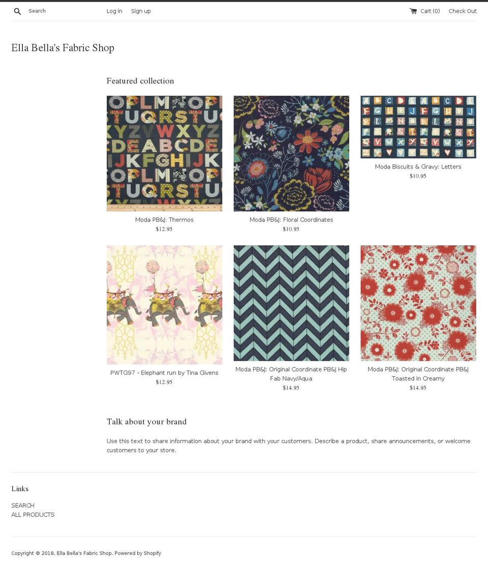 ellabellafabric.com — Shopify storefront screenshot