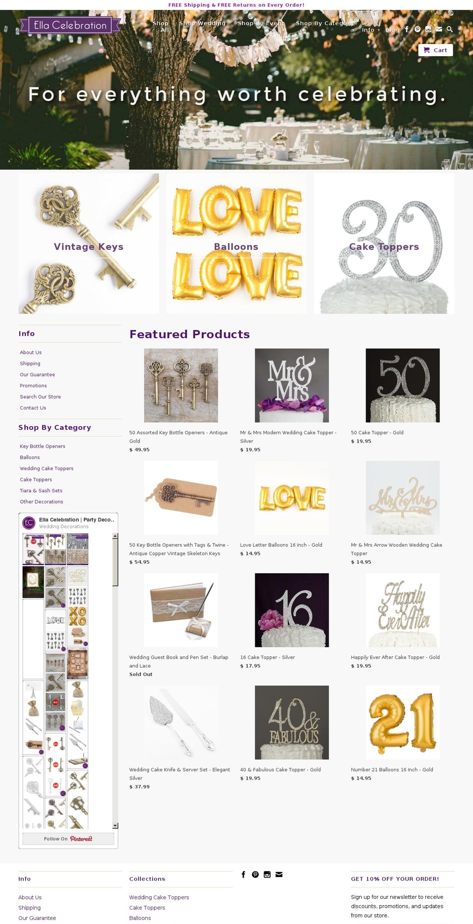 ellacelebrations.com shopify website screenshot