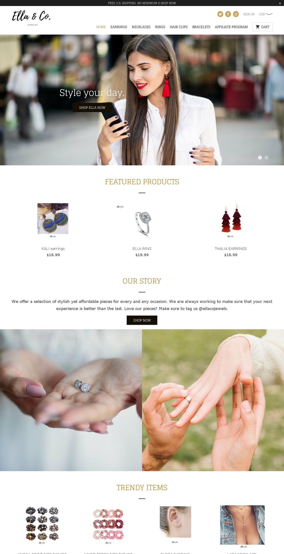 ellacojewels.com shopify website screenshot