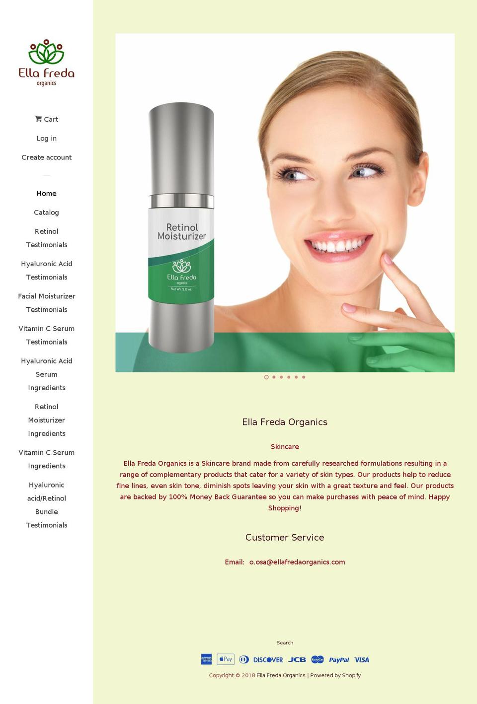 ellafredaorganics.com — Shopify storefront screenshot
