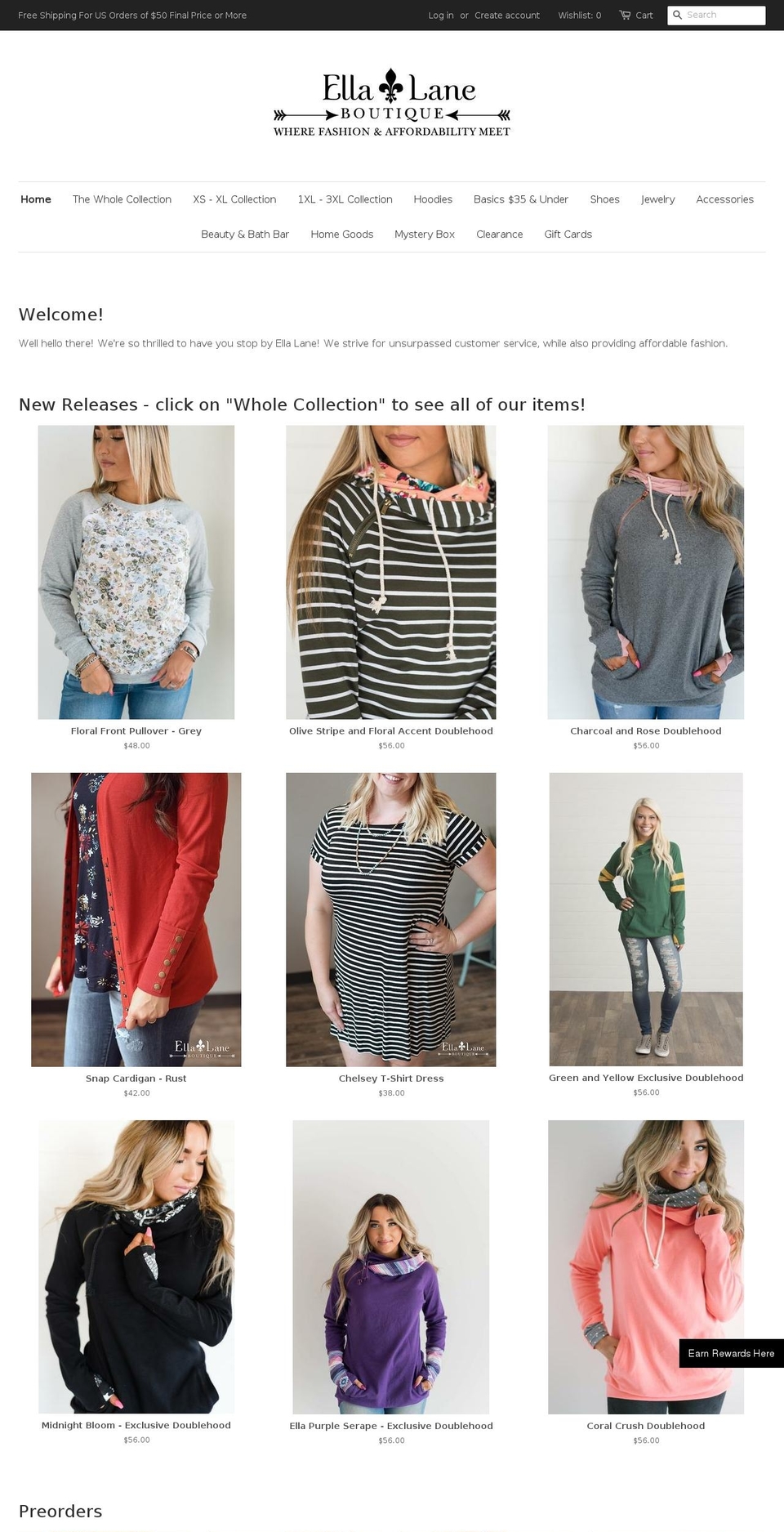 ellalaneboutique.com — Shopify storefront screenshot