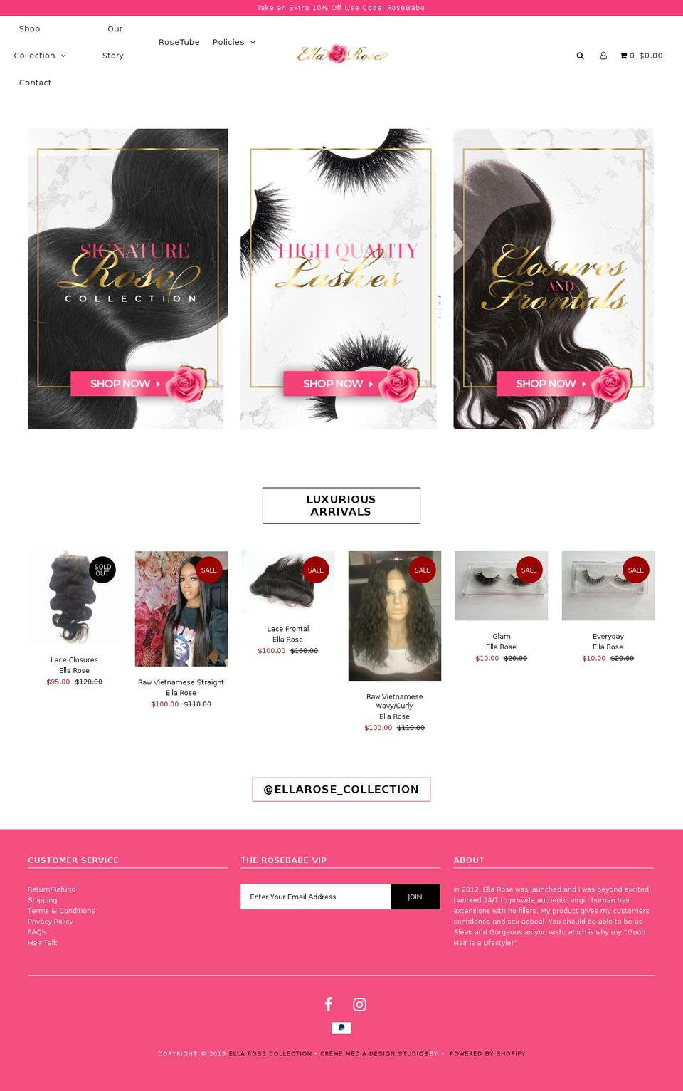 ellarosehair.com — Shopify storefront screenshot