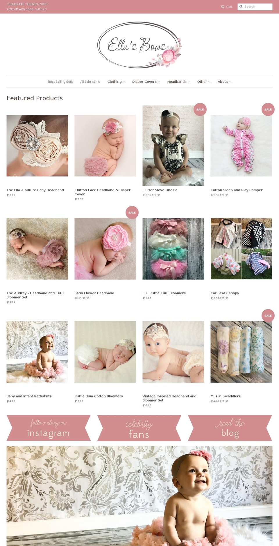 ellasbows.com shopify website screenshot