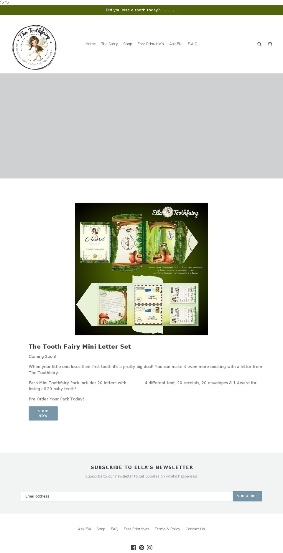 ellathetoothfairy.com — Shopify storefront screenshot