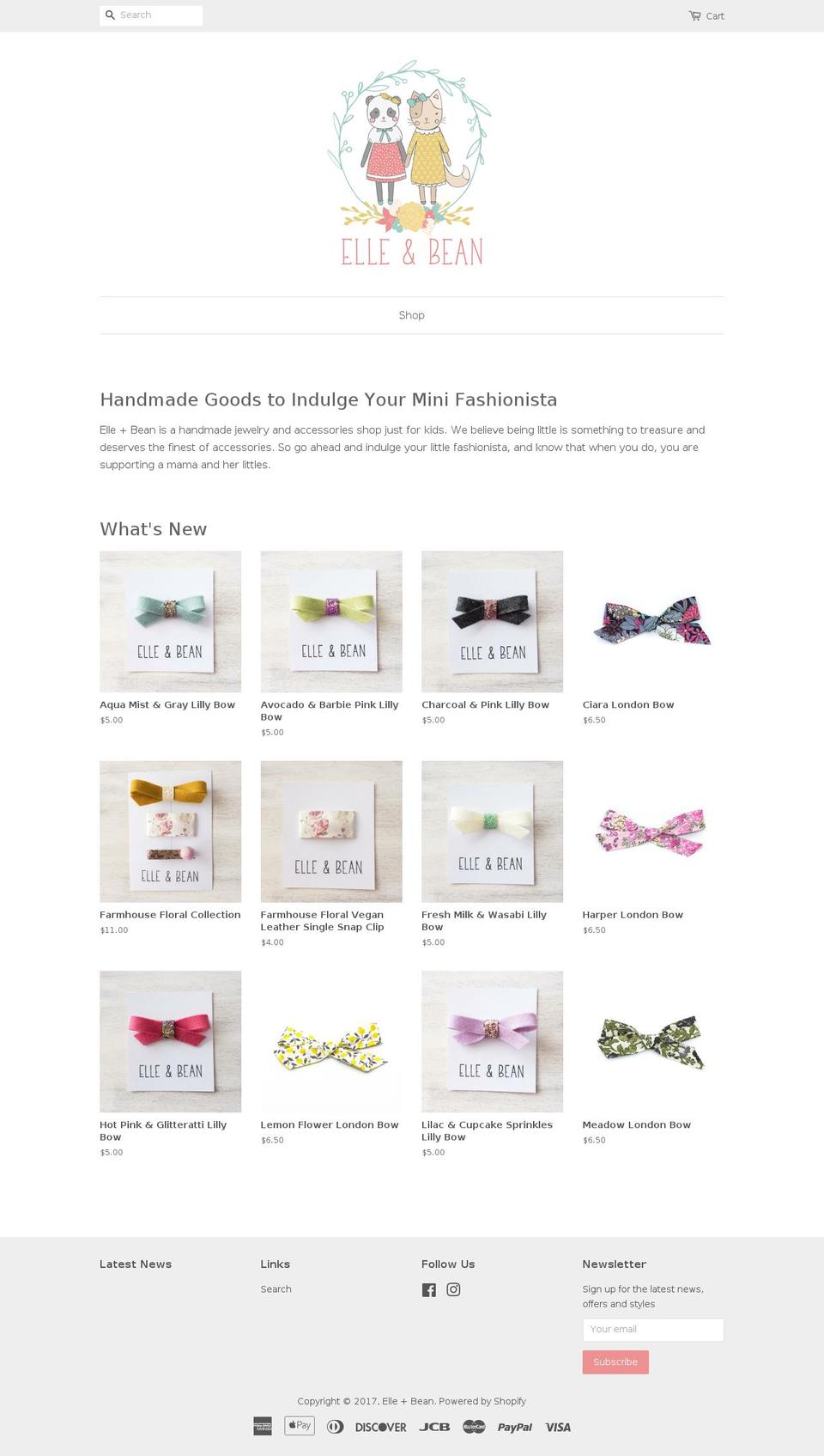 elleandbean.com shopify website screenshot
