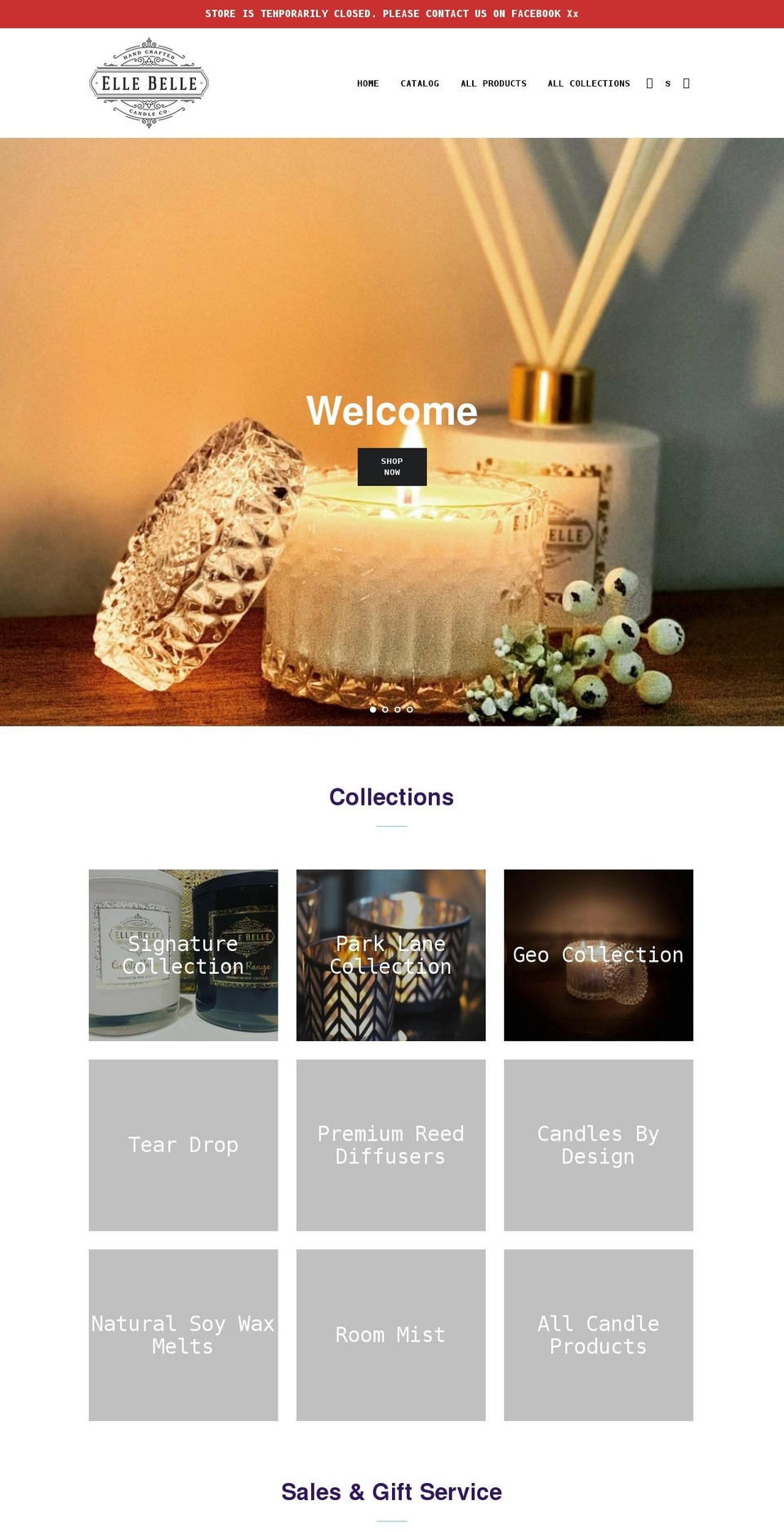 ellebellecandleco.com — Shopify storefront screenshot