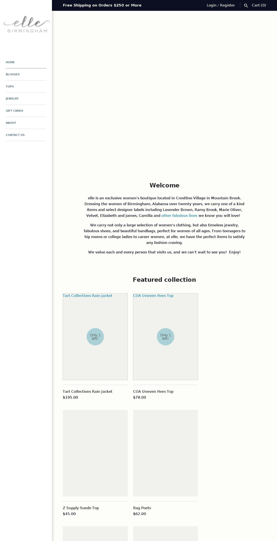 ellebirmingham.com — Shopify storefront screenshot