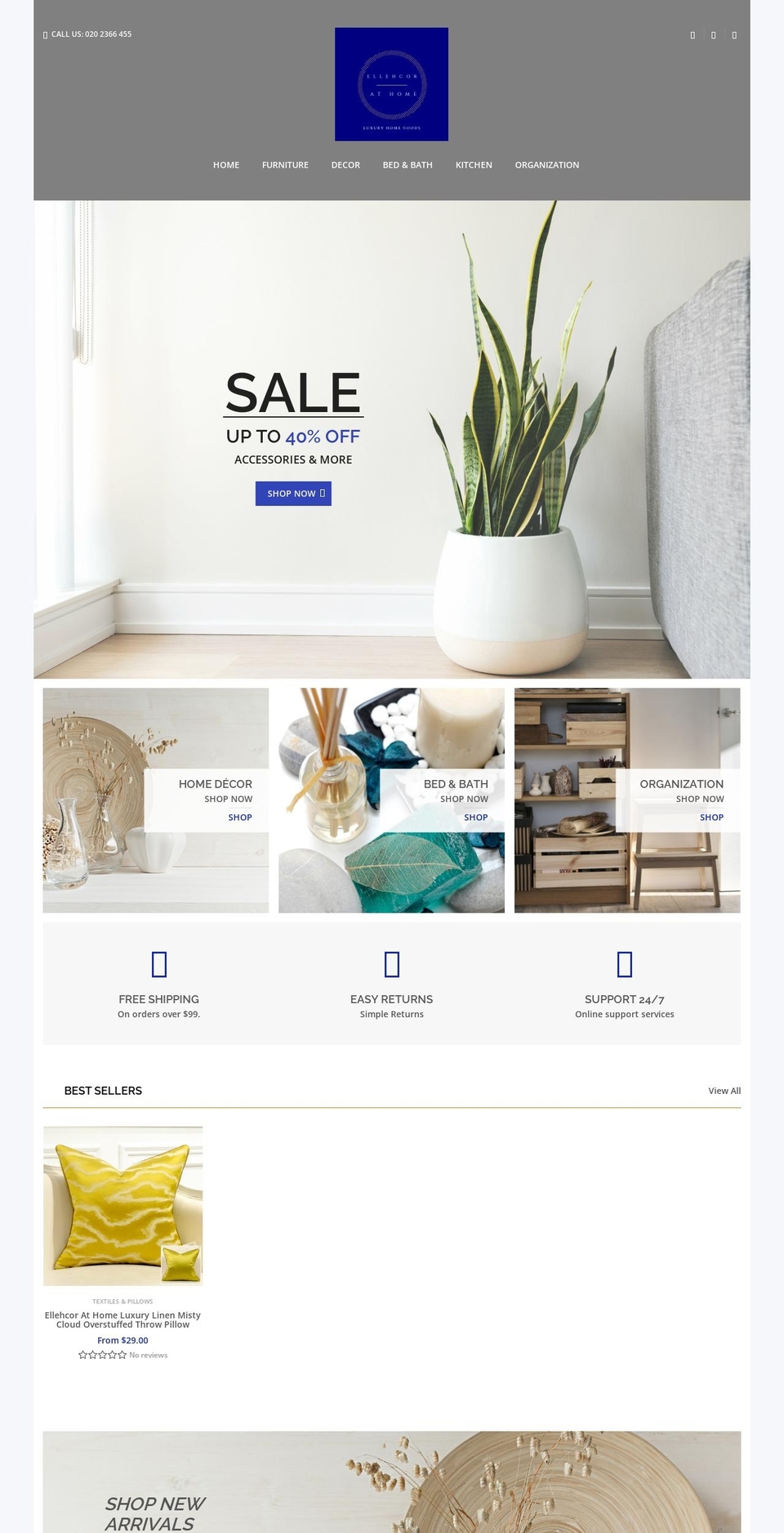 Home decor premier theme Shopify theme site example ellehcorhome.com