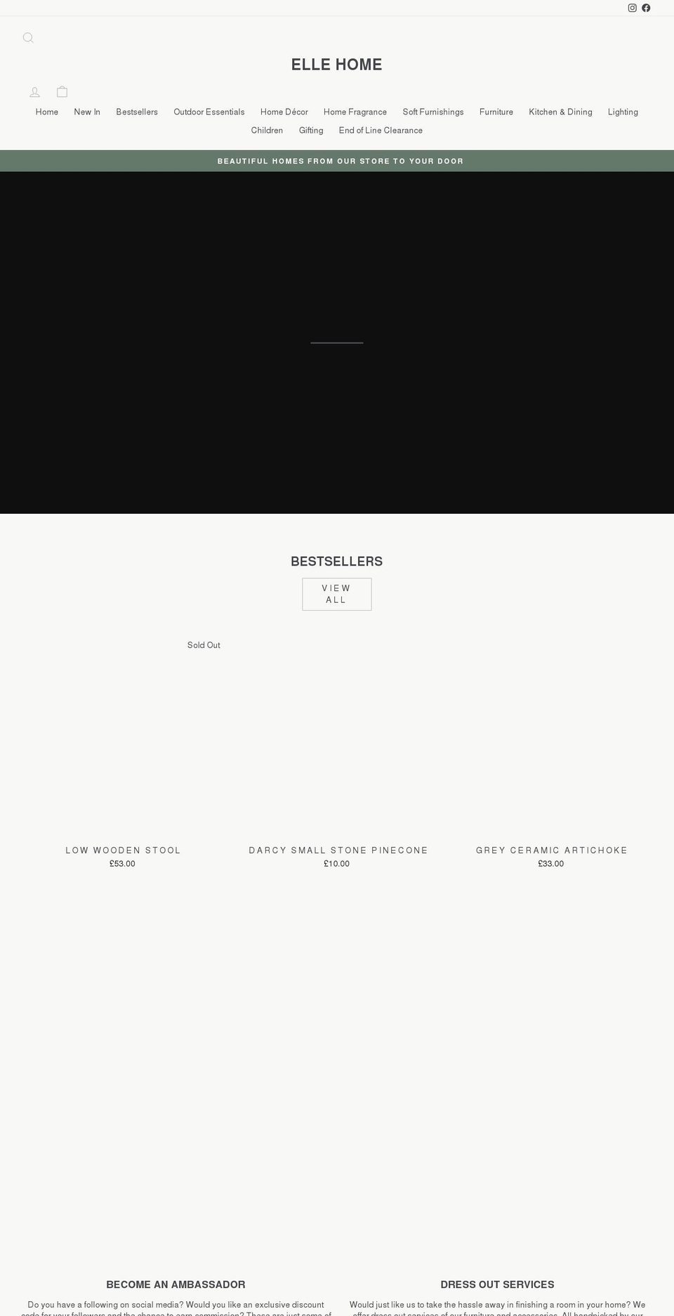 ellehome.co.uk shopify website screenshot