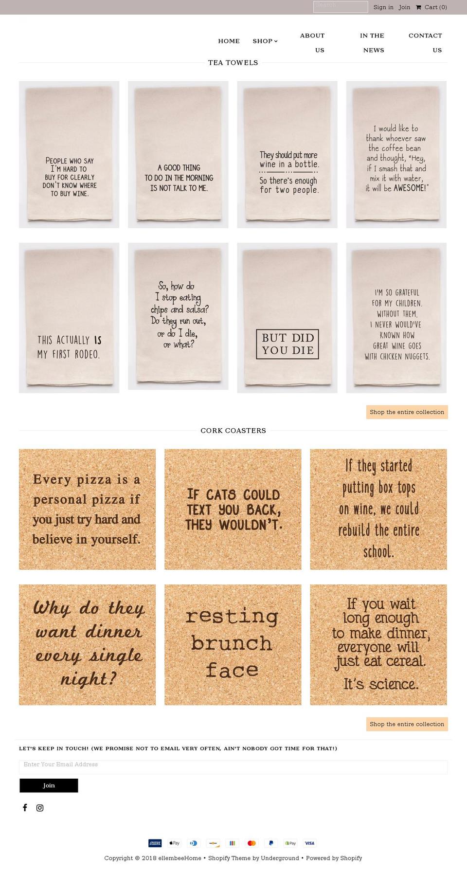 ellembeehome.com — Shopify storefront screenshot