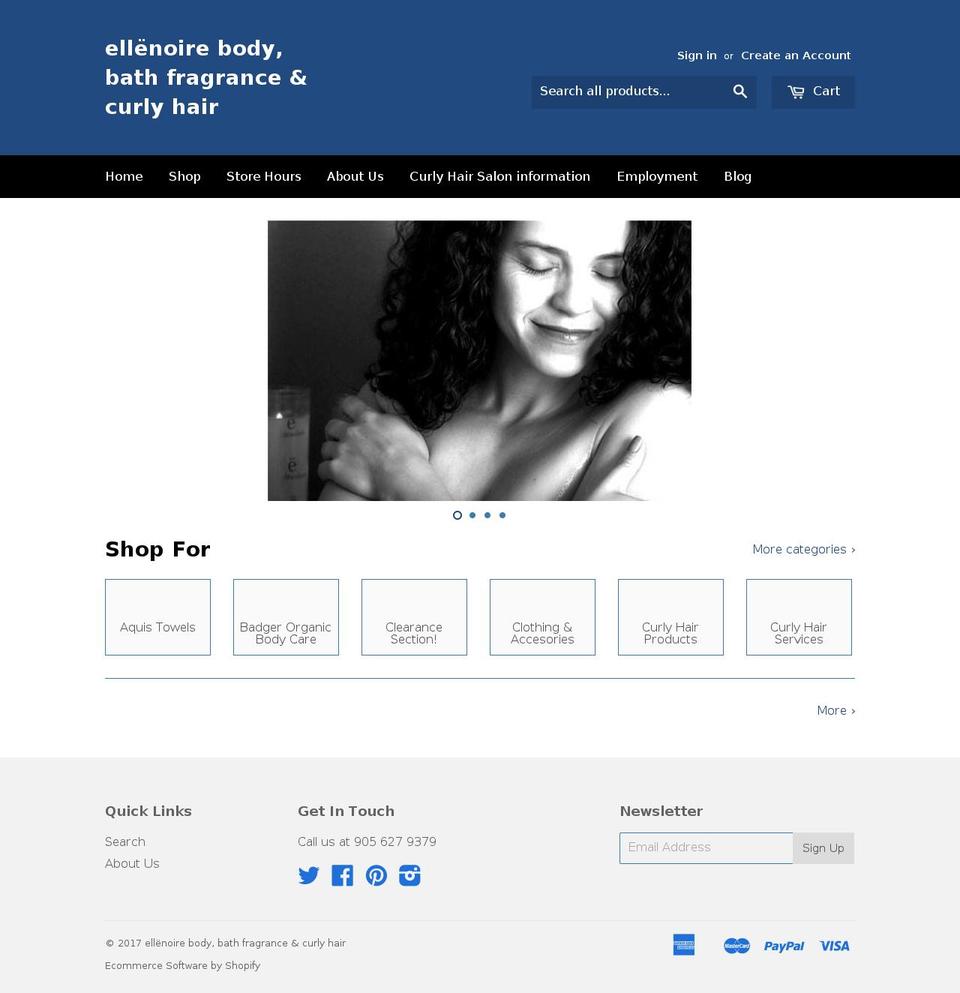 ellenoire.com shopify website screenshot