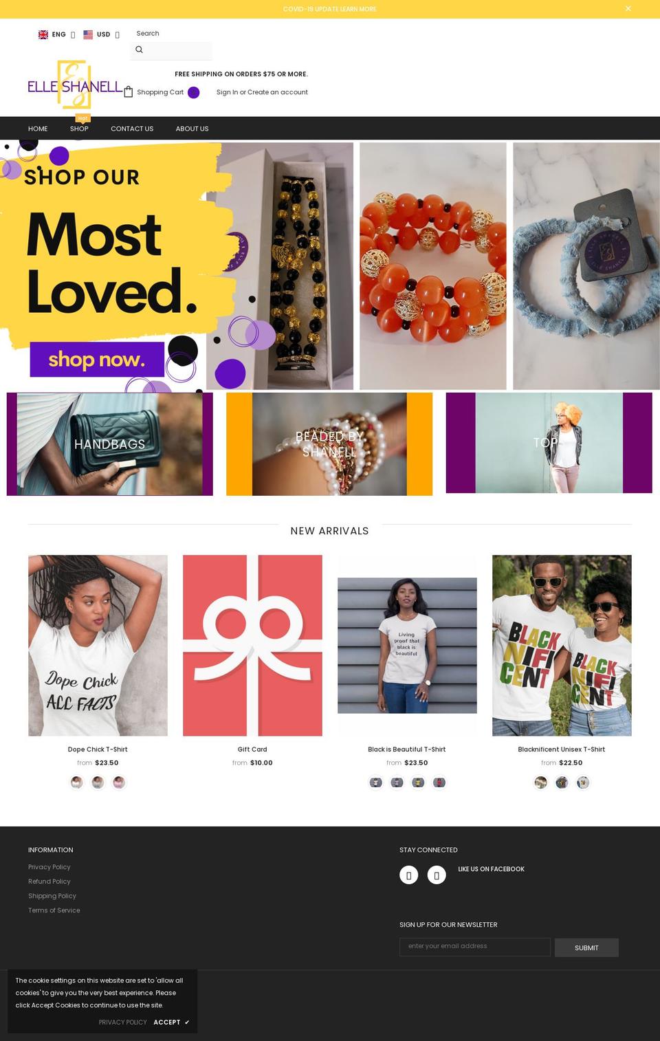 elleshanell.com shopify website screenshot