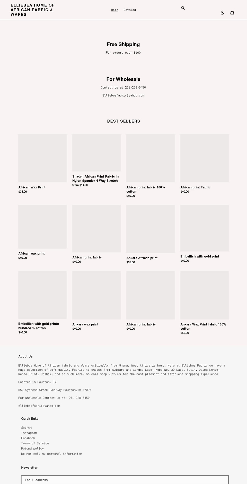 elliebeafabric.com shopify website screenshot