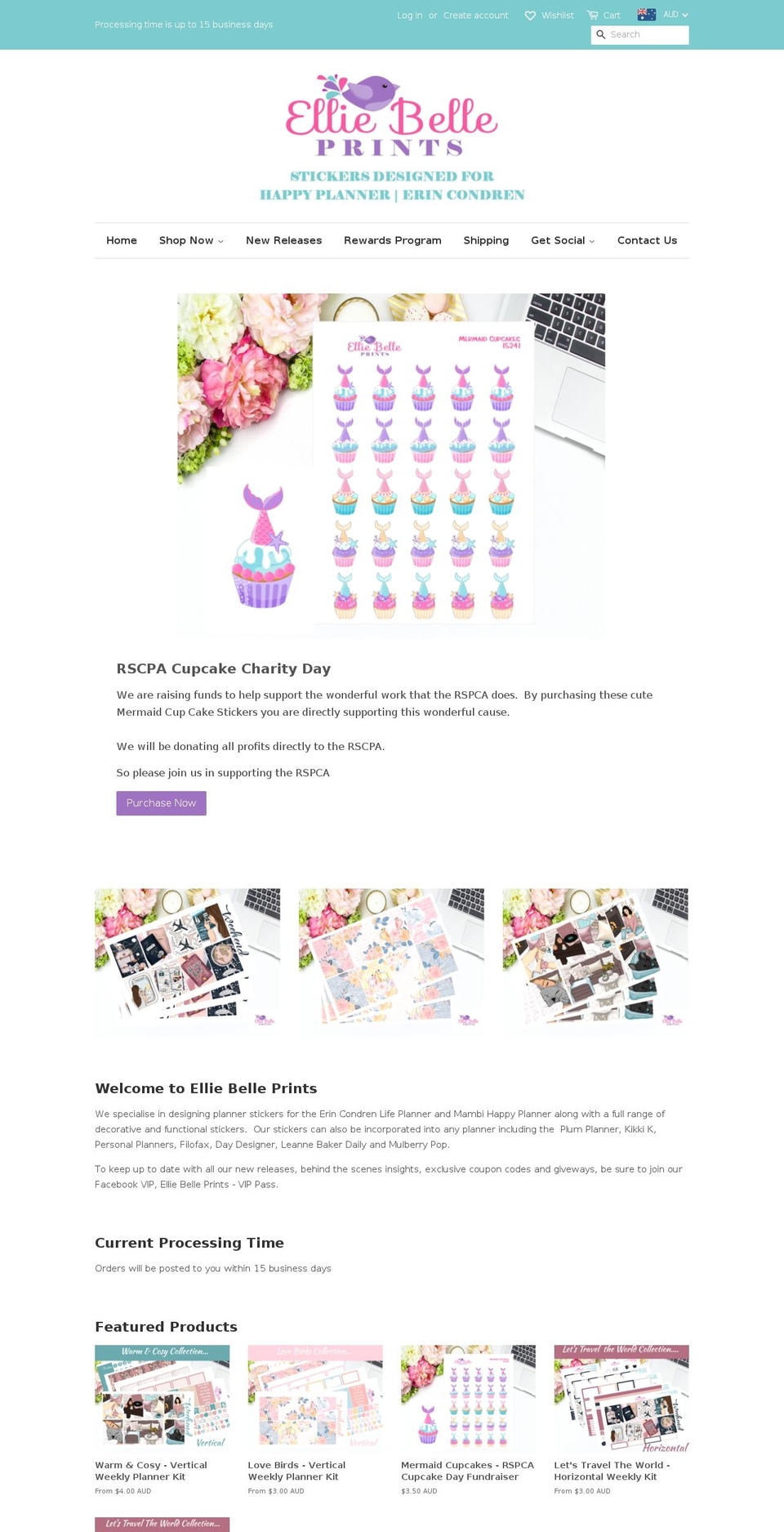 elliebelleprints.com shopify website screenshot