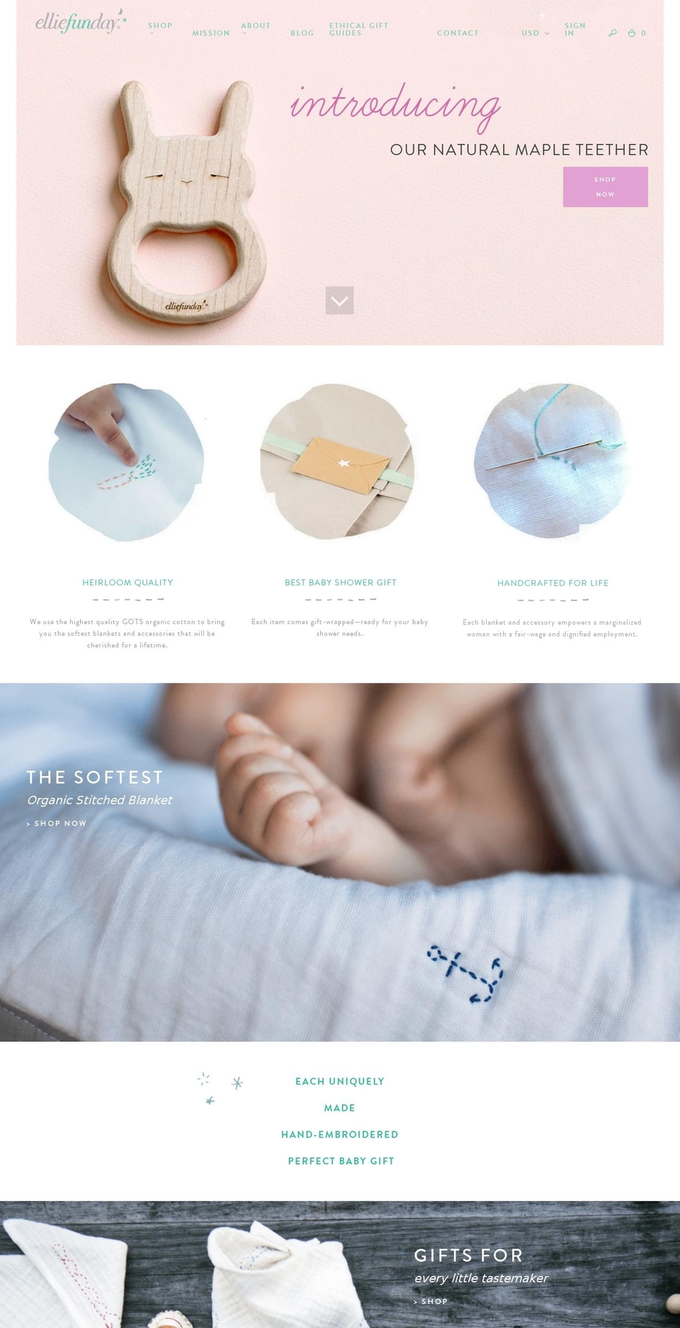 Teether Launch Shopify theme site example elliefun.com