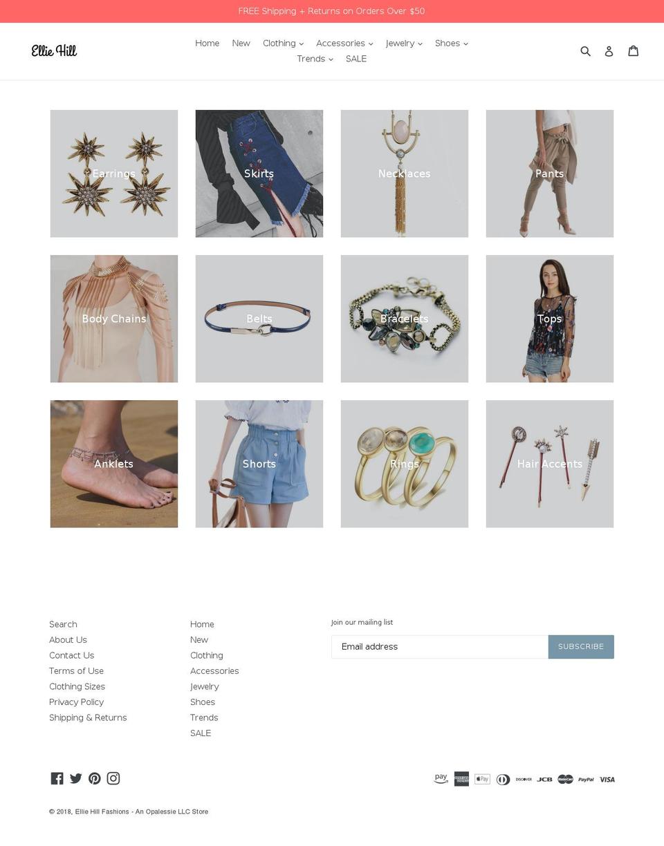 elliehillfashions.com — Shopify storefront screenshot