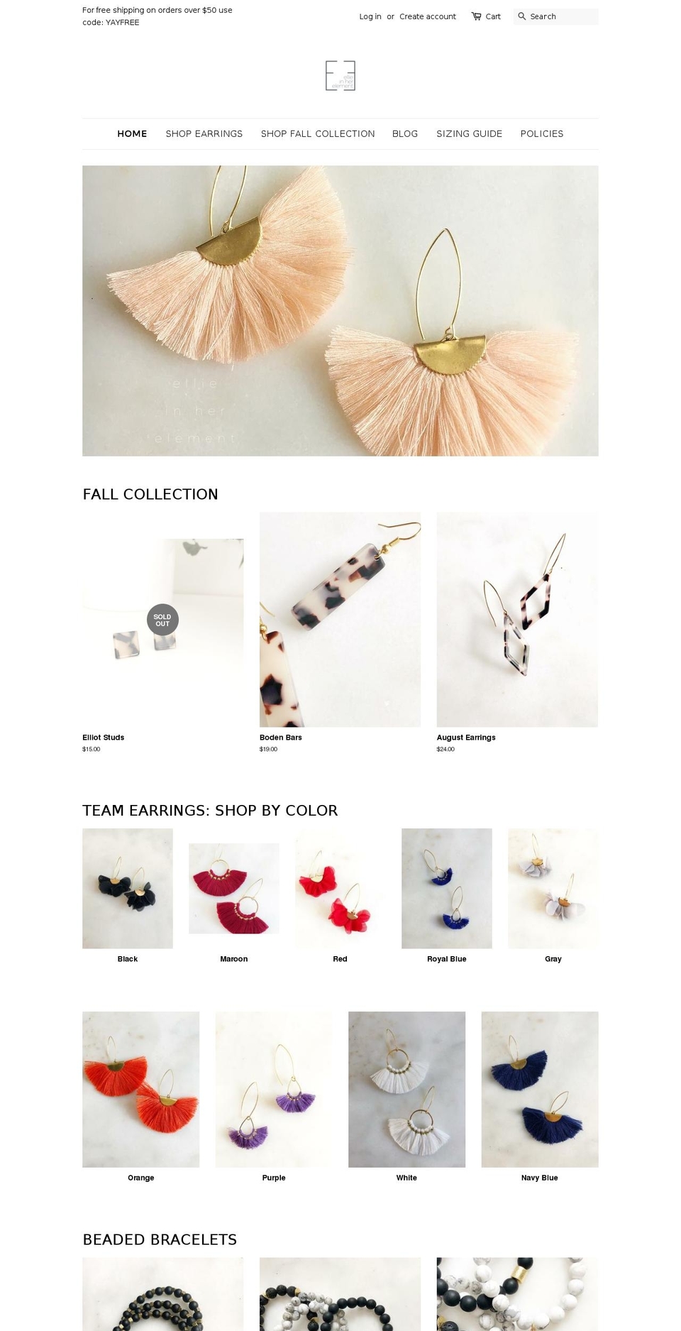 ellieinherelement.com shopify website screenshot