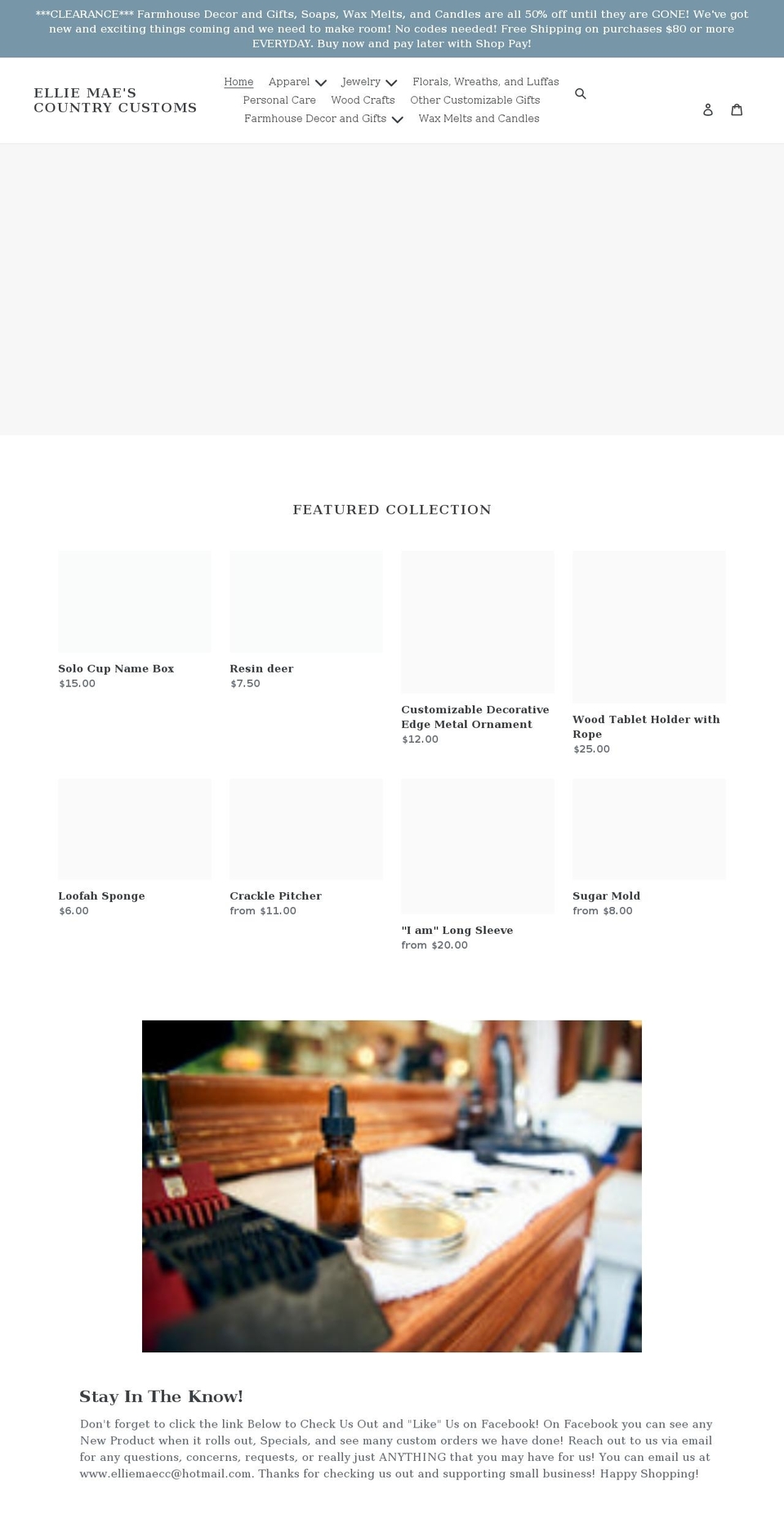 elliemaescountrycustoms.com shopify website screenshot