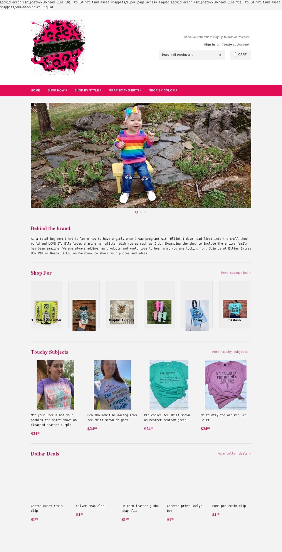 elliesextras.com shopify website screenshot