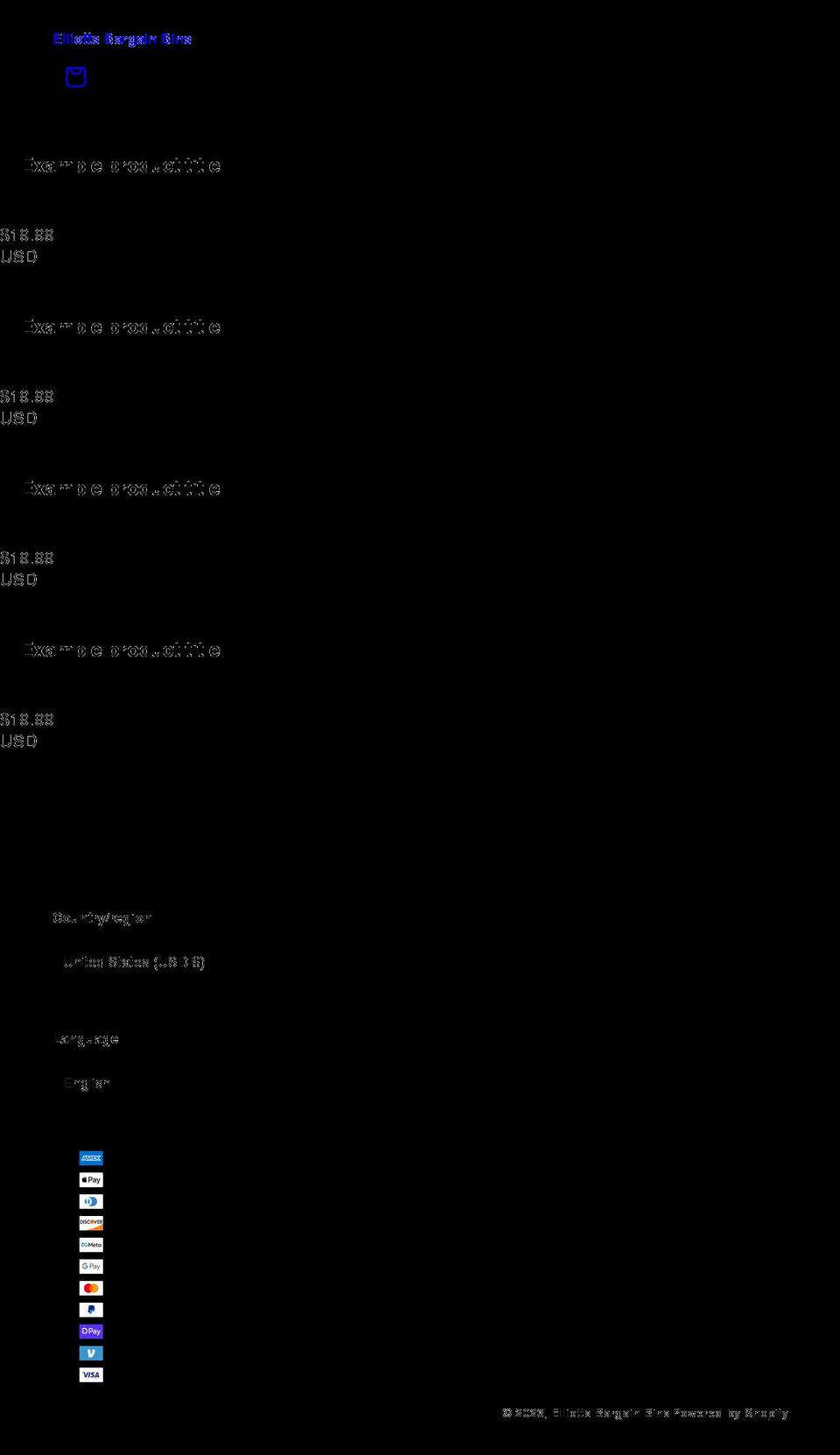 elliottsbargainbins.com shopify website screenshot