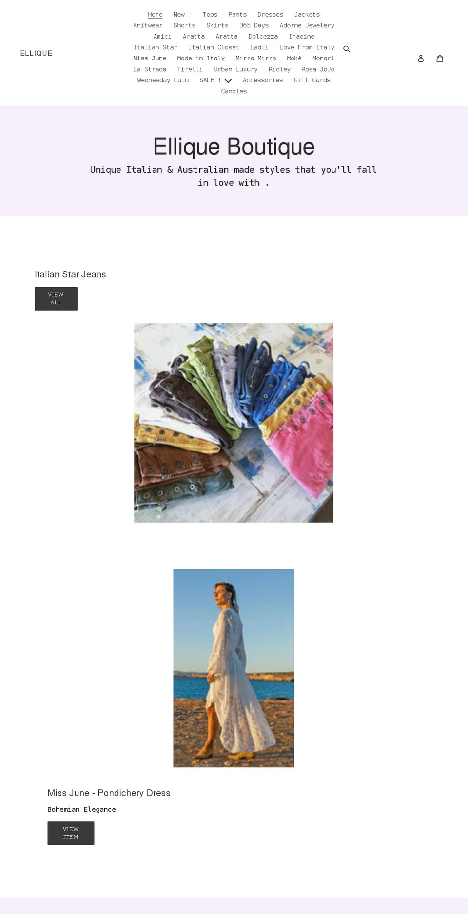 elliqueboutique.com shopify website screenshot