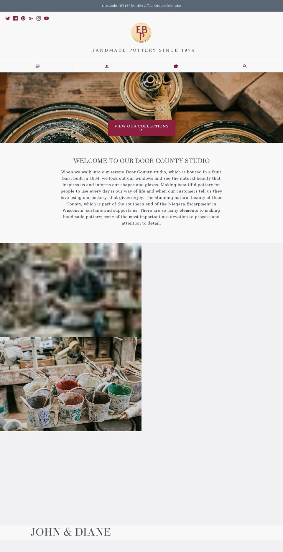 ellisonbaypottery.com — Shopify storefront screenshot