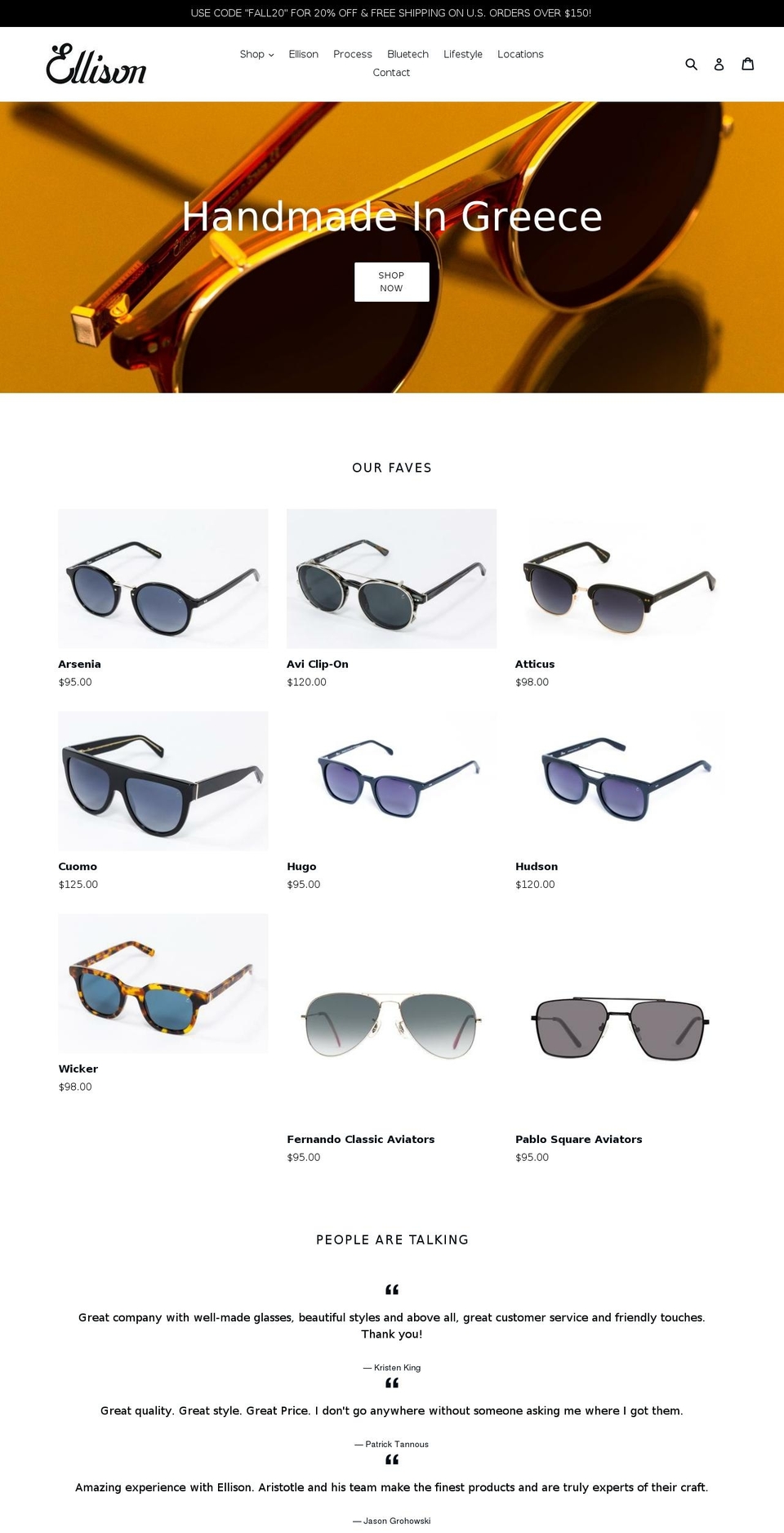 Travis Theme Shopify theme site example ellisonsunglasses.com