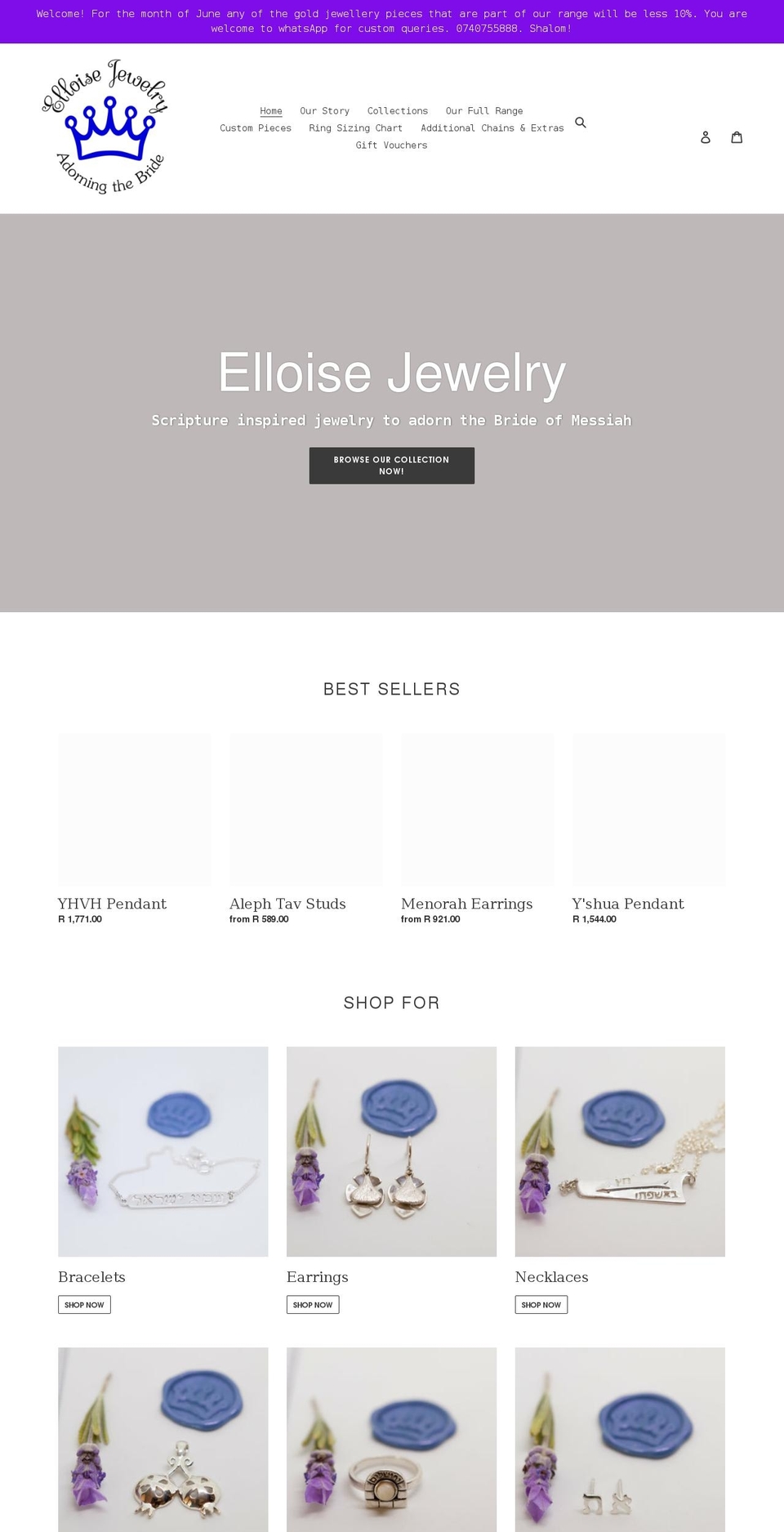 elloisejewelry.co.za shopify website screenshot