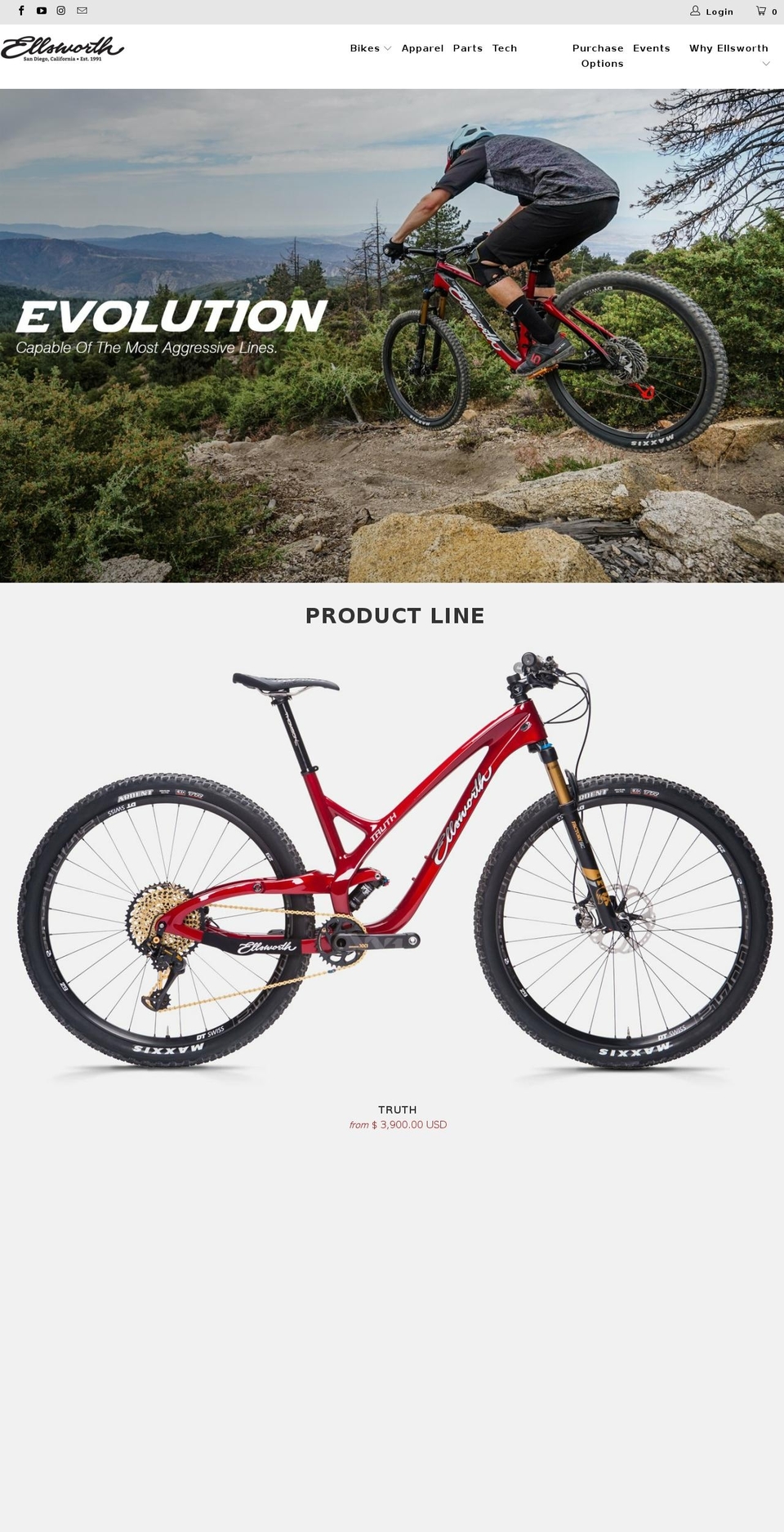 ellsworthbikes.com shopify website screenshot