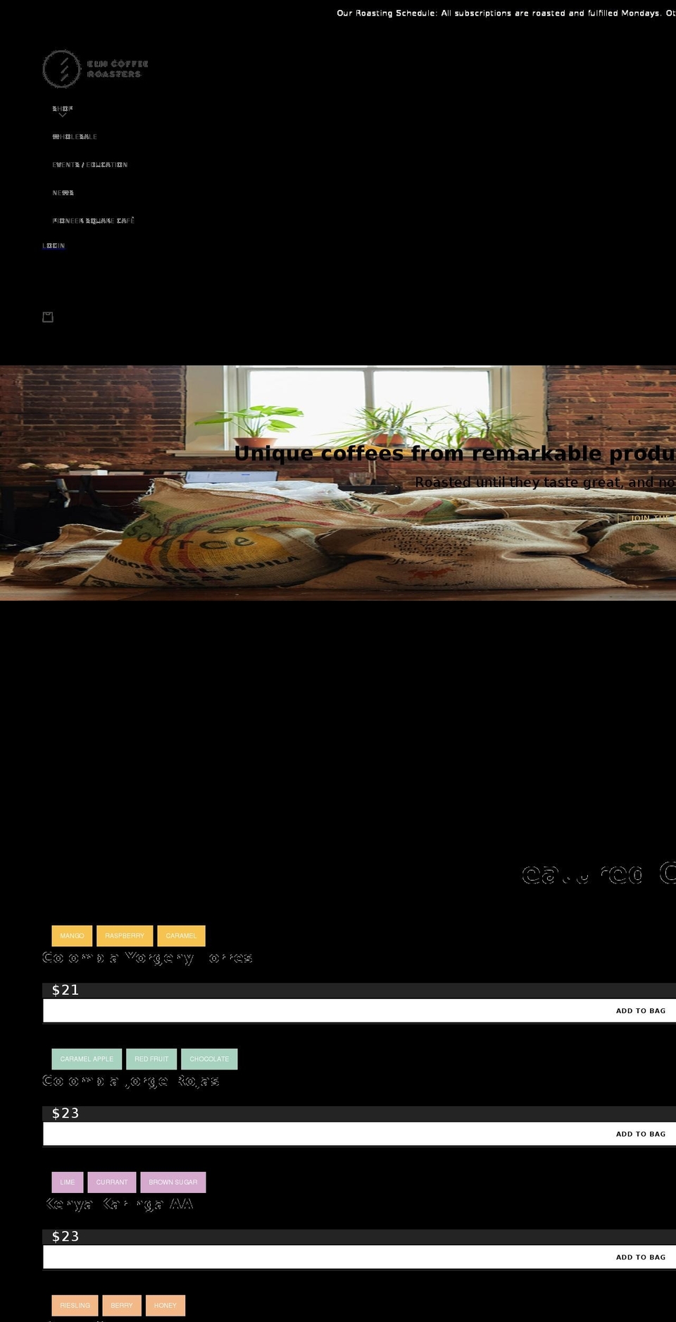 elmcoffeeroasters.com shopify website screenshot