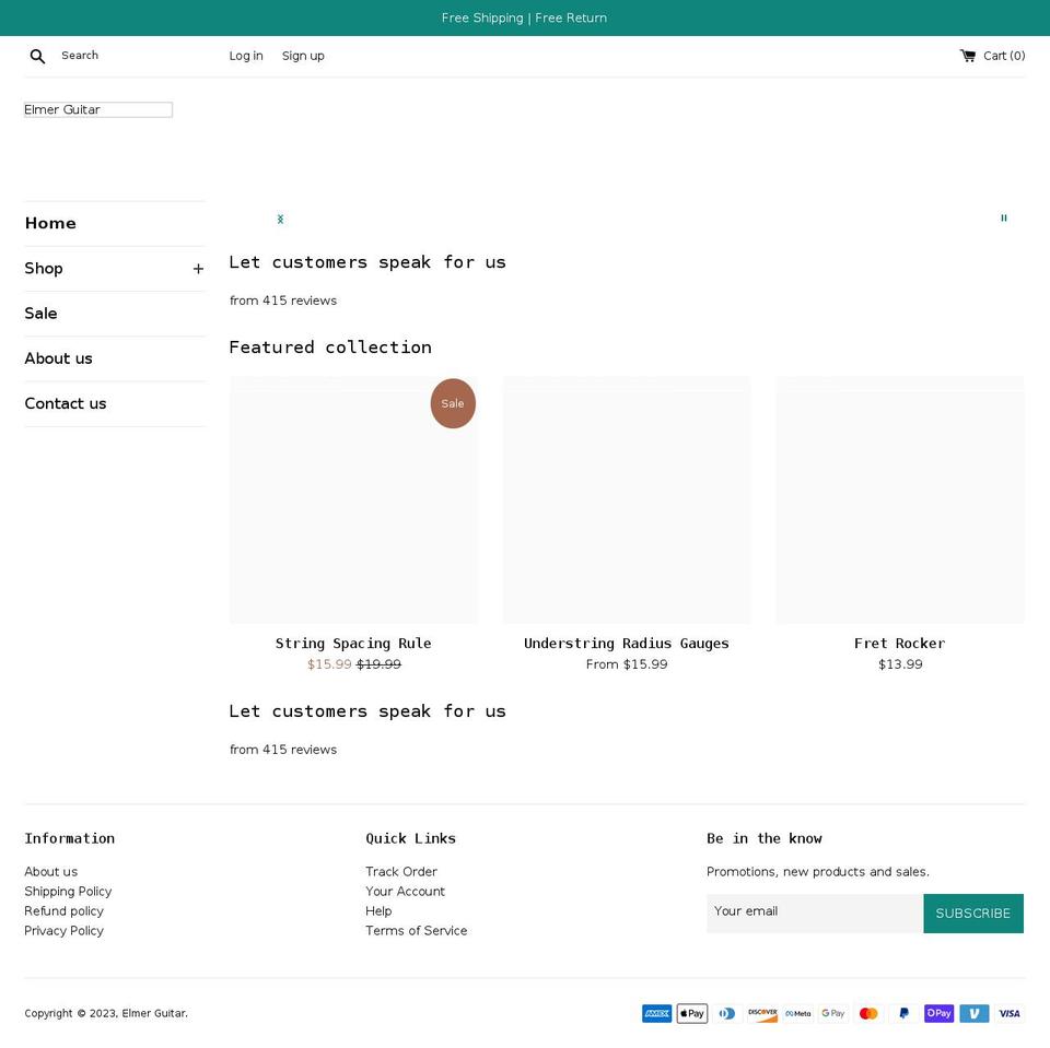 elmerguitar.com shopify website screenshot