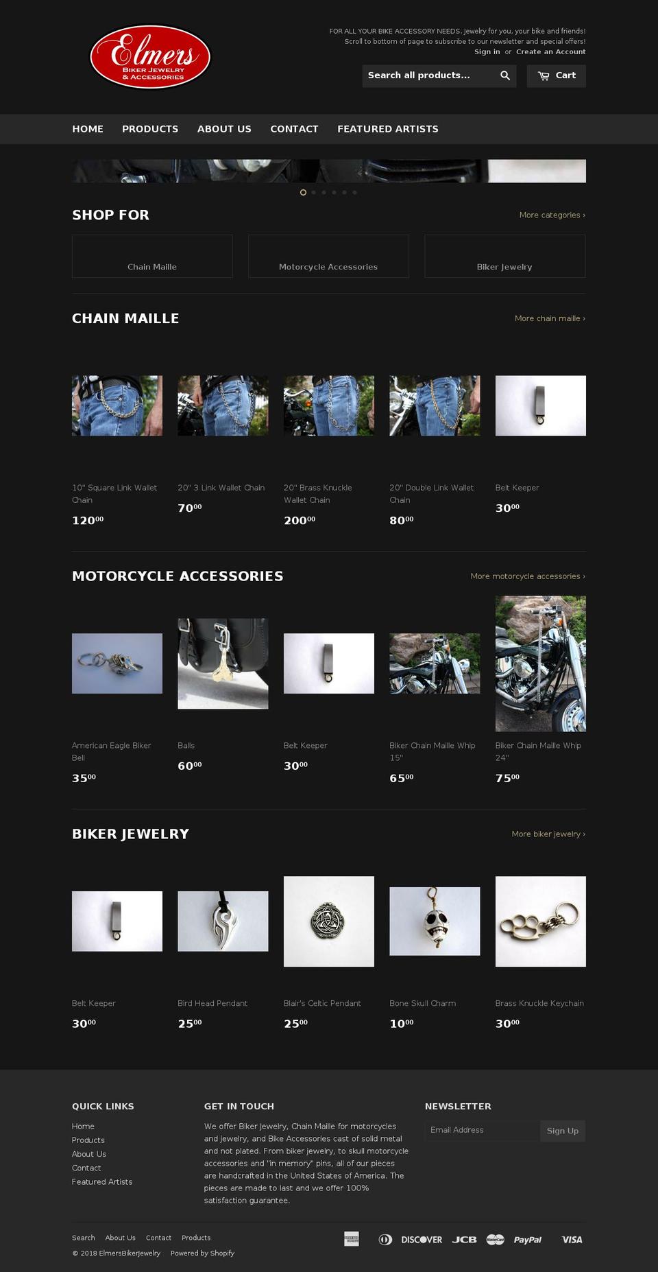elmersbikerjewelry.com shopify website screenshot