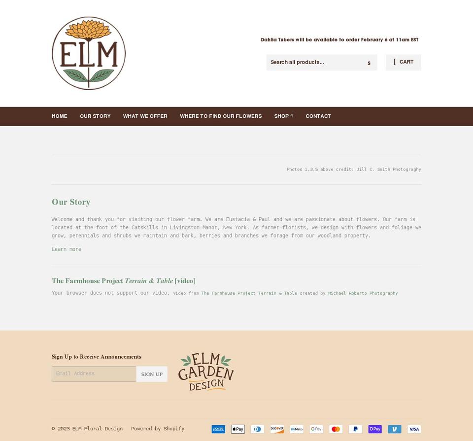 elmgardendesign.com shopify website screenshot