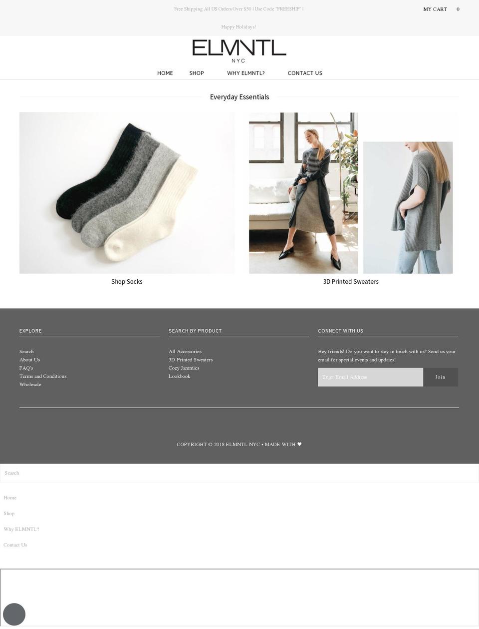 elmntl.nyc shopify website screenshot