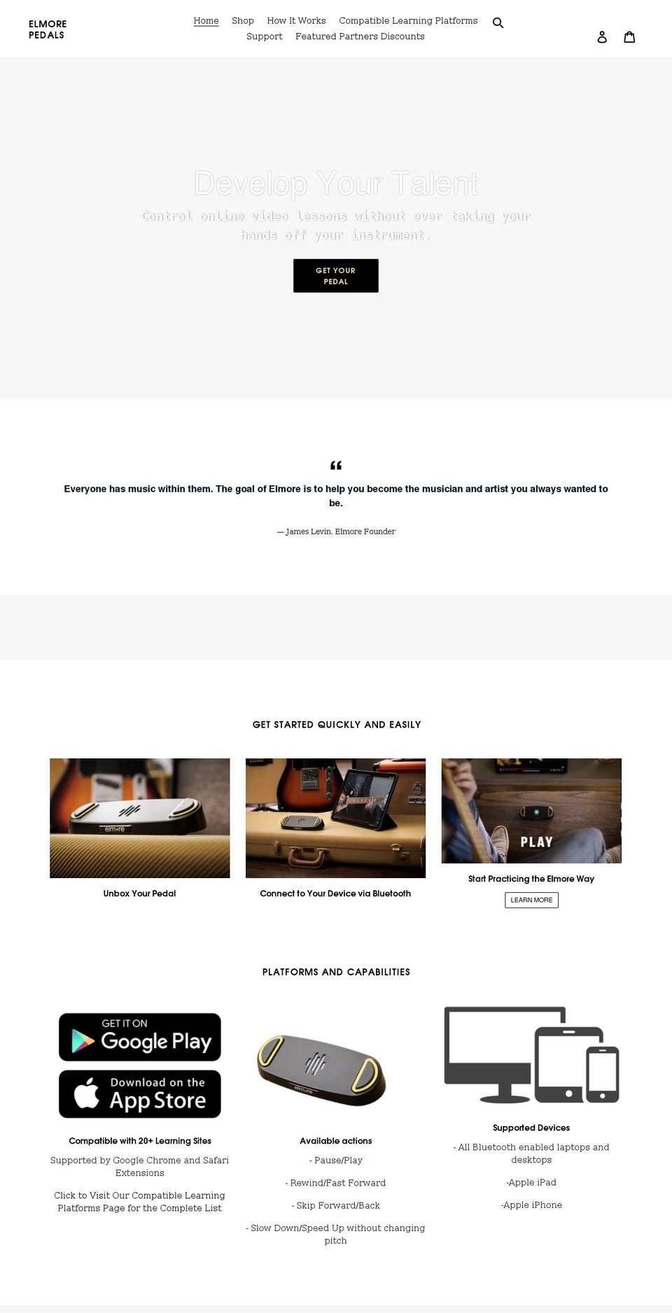 elmorepedals.com shopify website screenshot