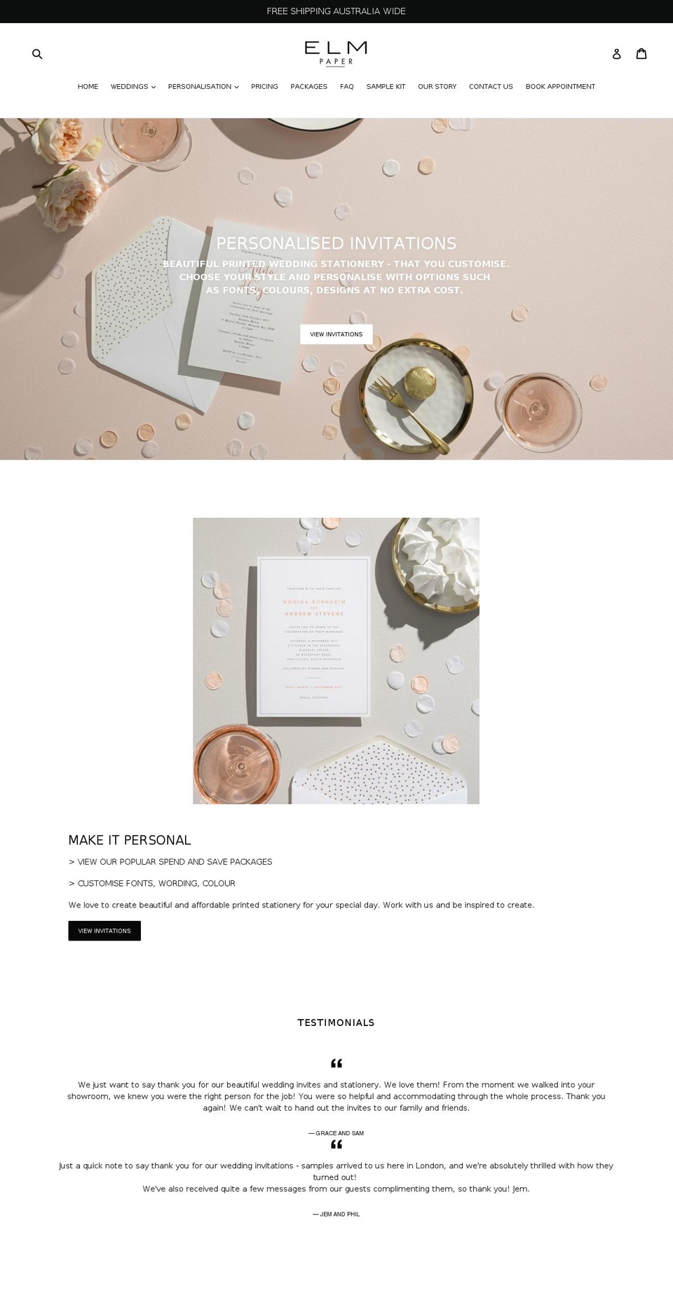 elmpaperwedding.com — Shopify storefront screenshot