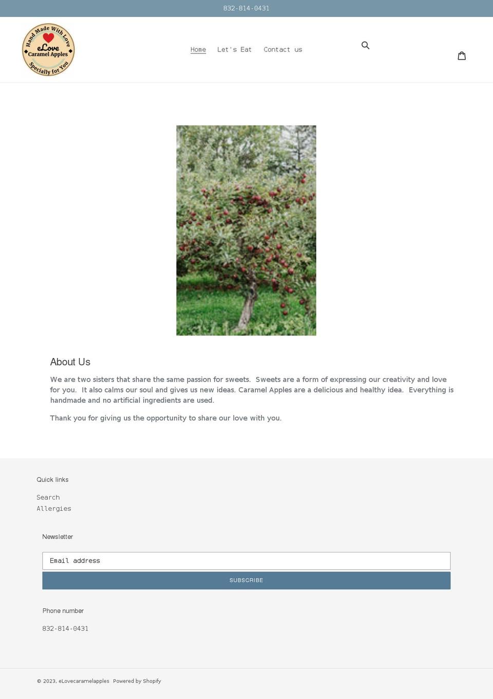 elovecaramelapples.com shopify website screenshot