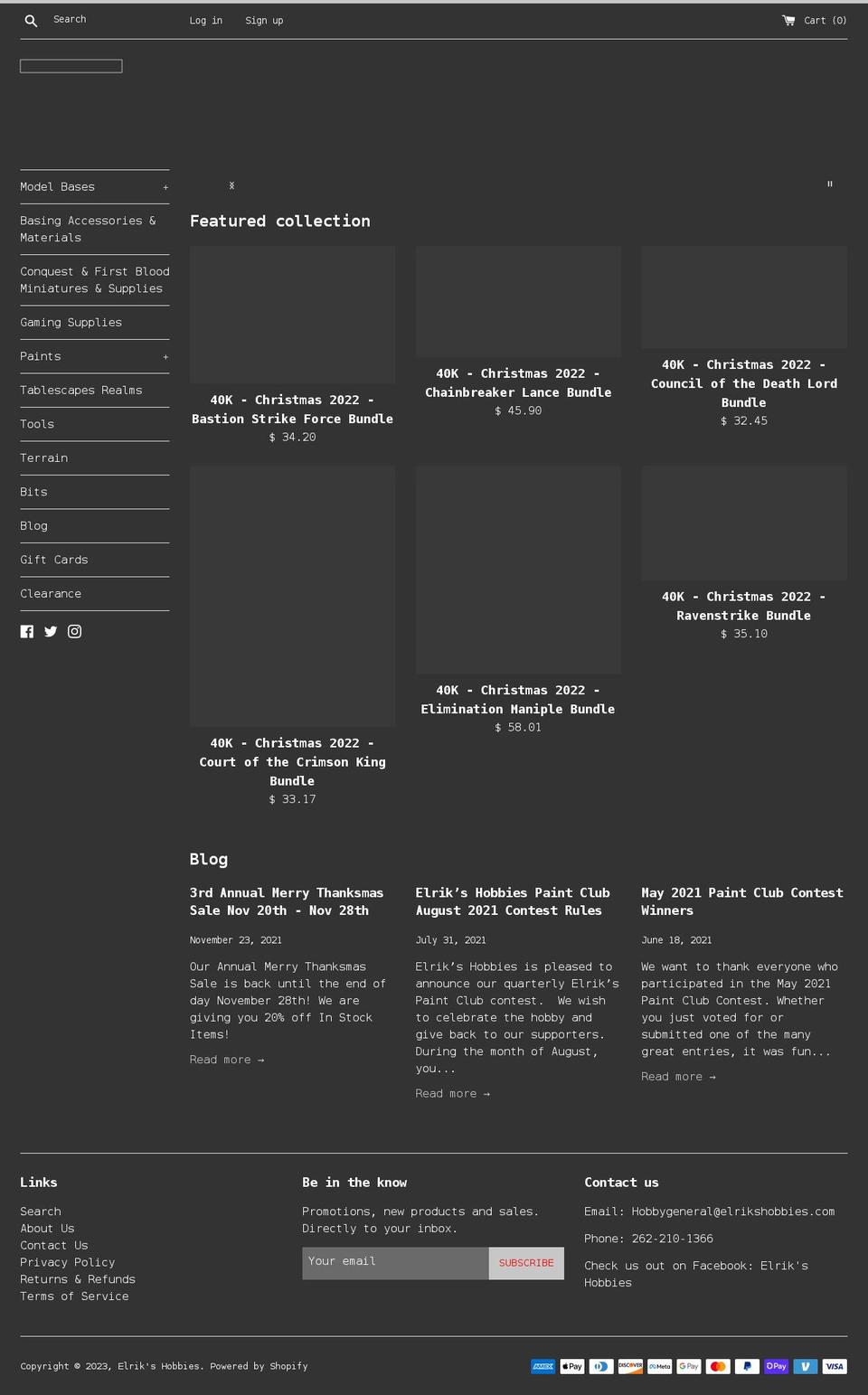 elriks-hobbies.myshopify.com shopify website screenshot