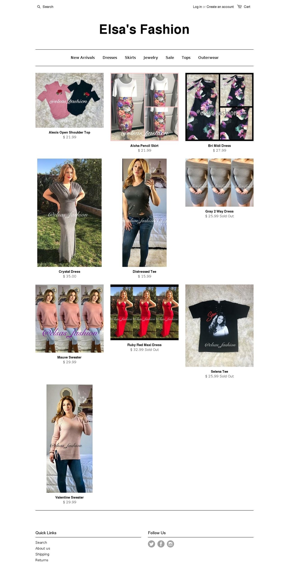 elsasfashion.com shopify website screenshot