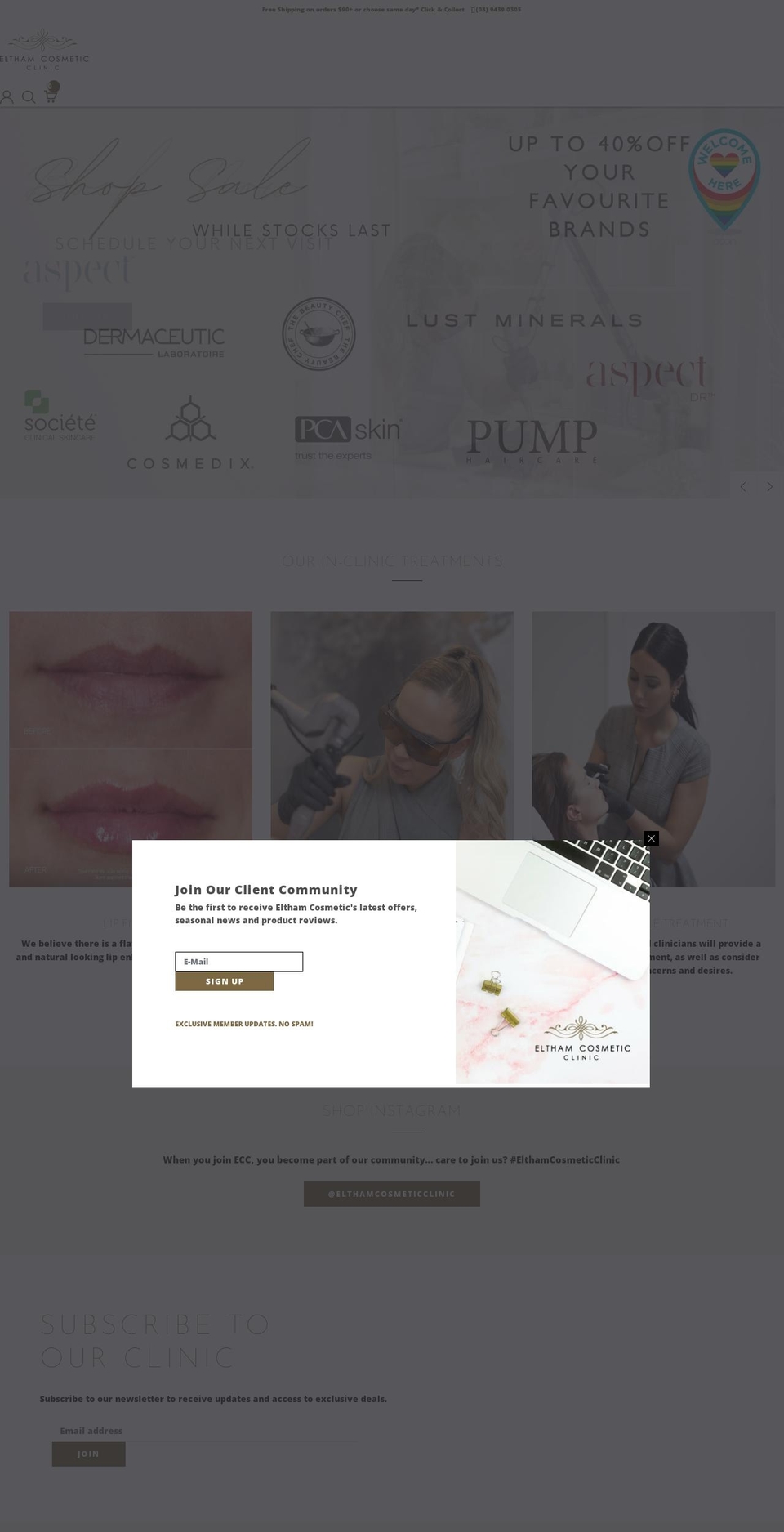 elthamcosmeticclinic.com.au shopify website screenshot