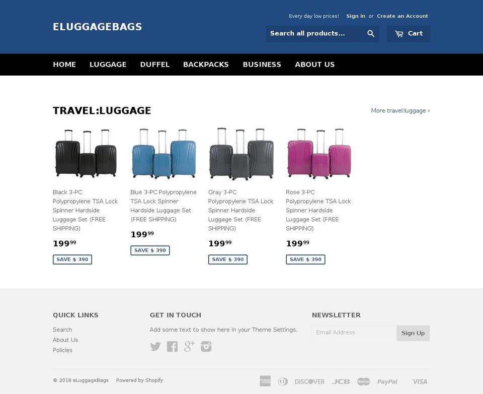 eluggagebags.com — Shopify storefront screenshot