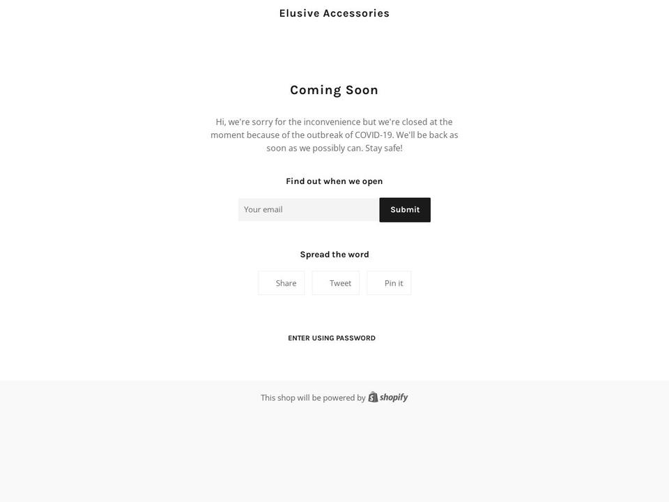 elusiveaccessories.com — Shopify storefront screenshot