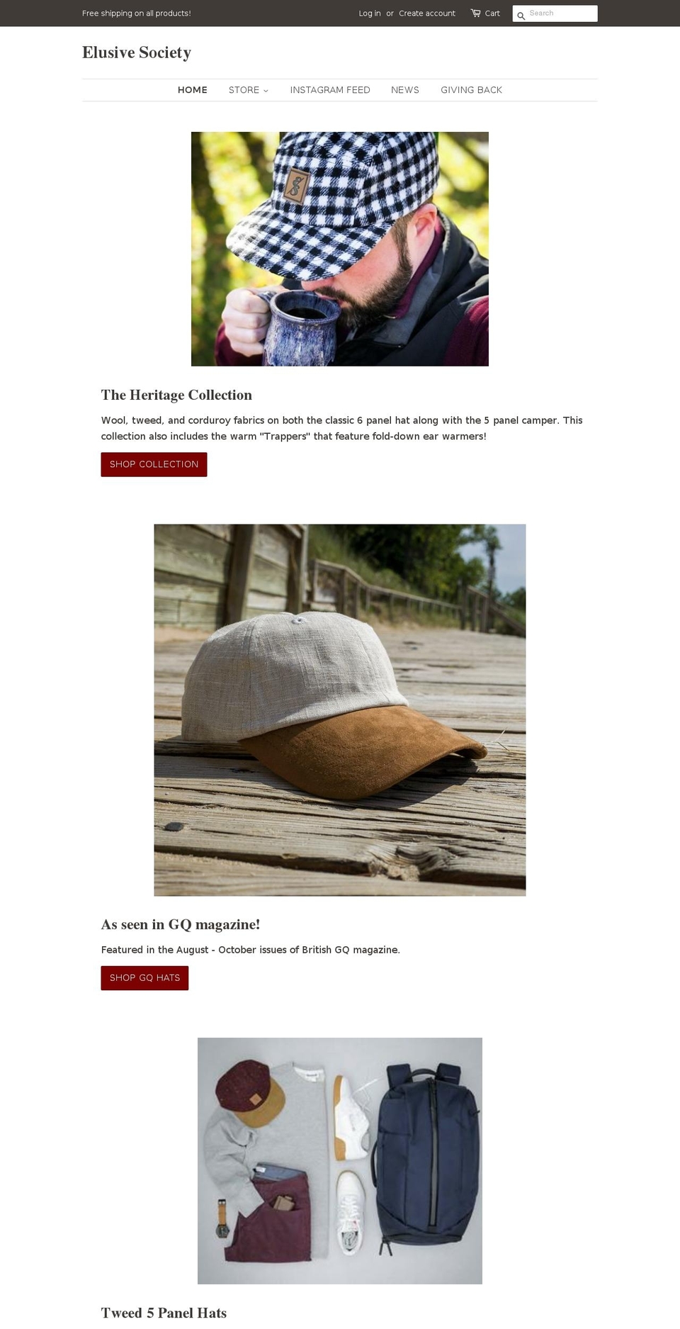 elusivesociety.com shopify website screenshot