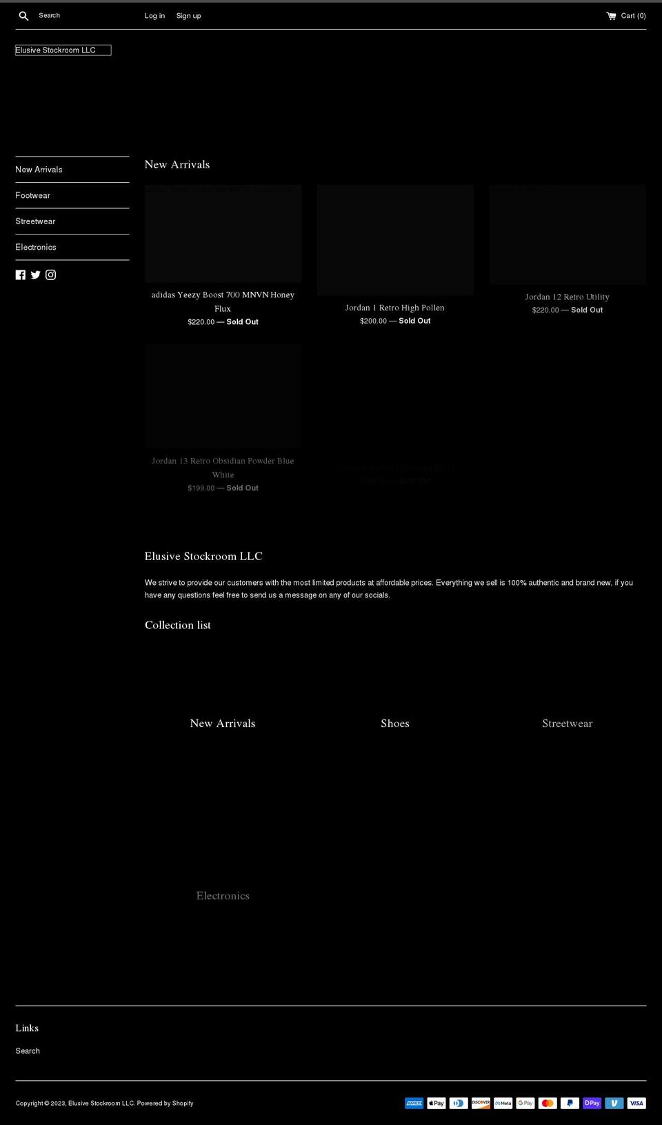 elusivestockroom.com shopify website screenshot
