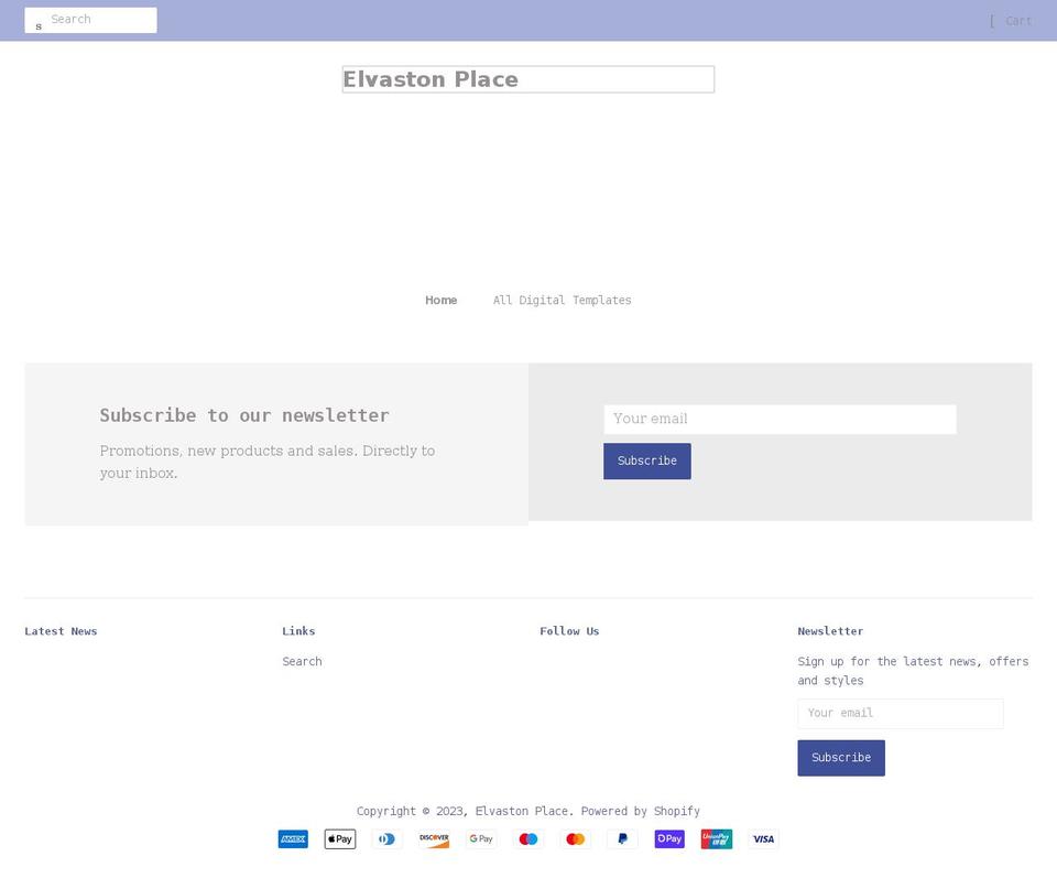 elvastonplace.shop shopify website screenshot