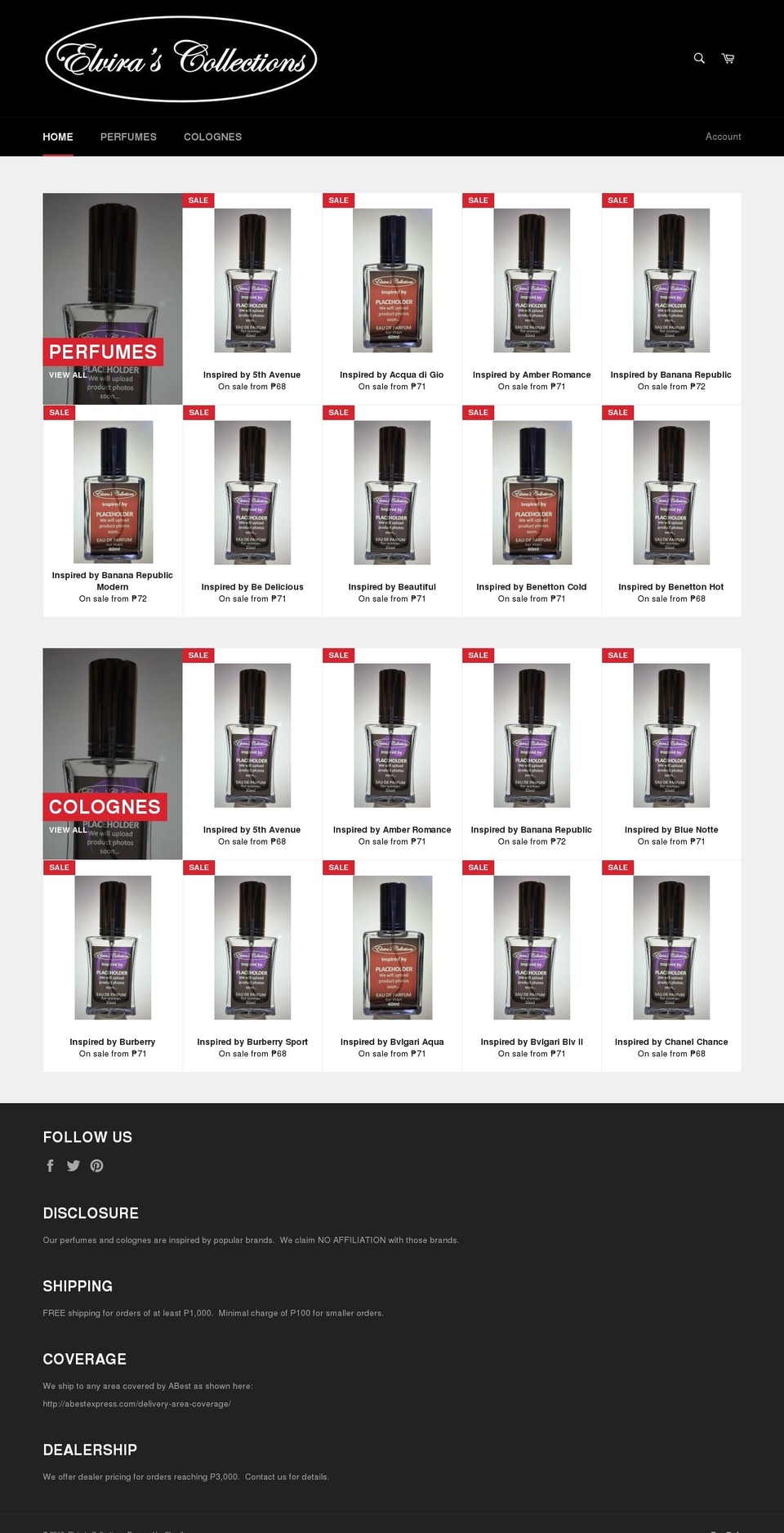 elvirascollections.com — Shopify storefront screenshot