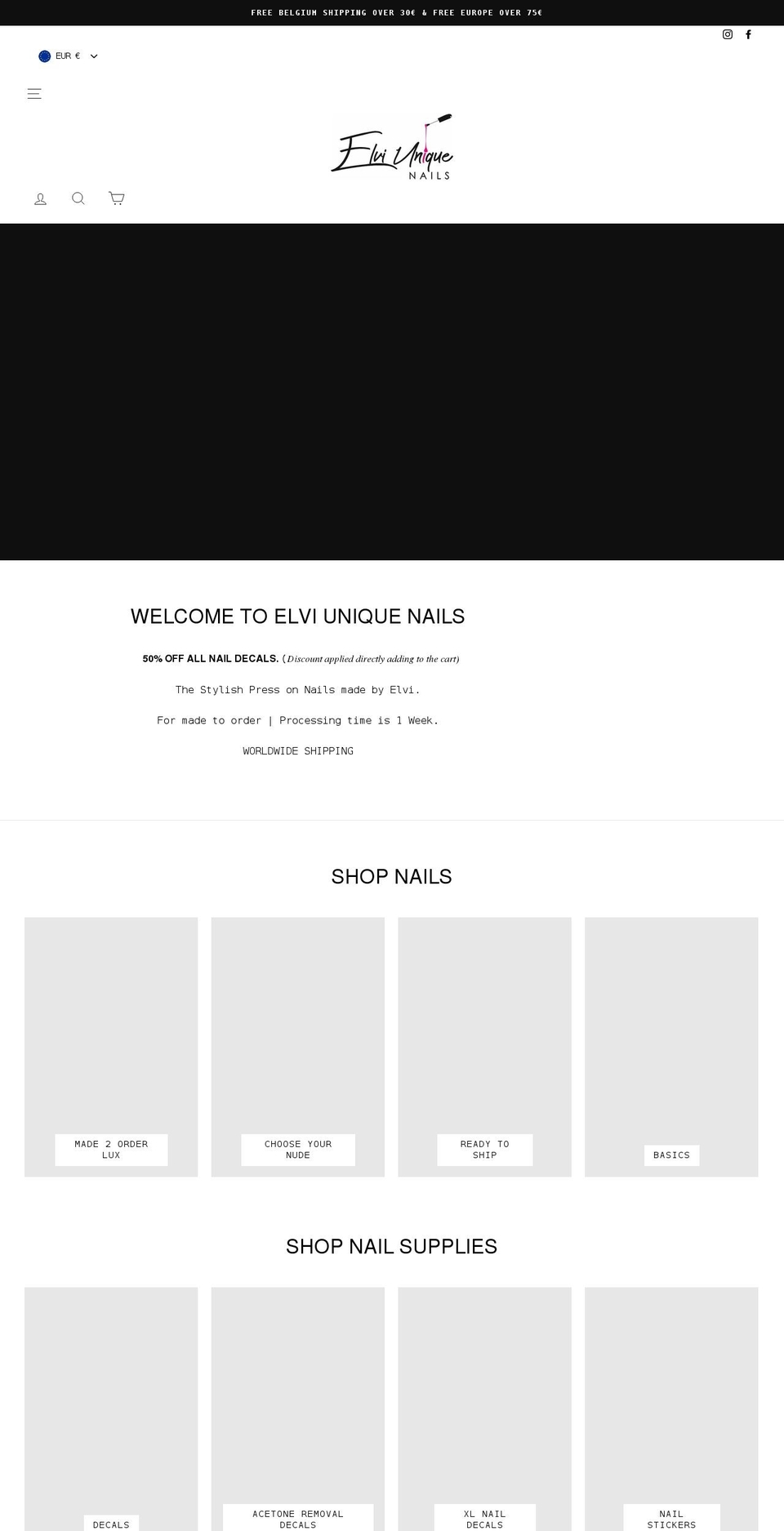 elviuniquenails.com shopify website screenshot