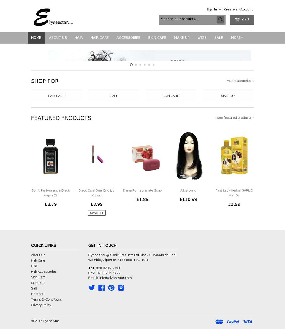 elyseestar.com shopify website screenshot