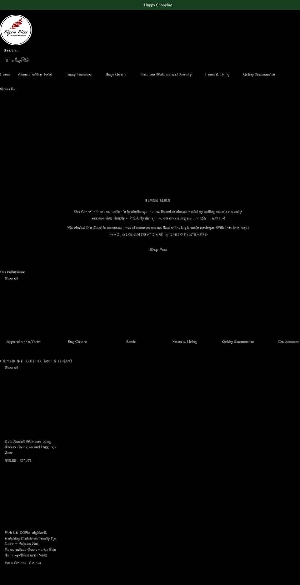 elysiabliss.com shopify website screenshot